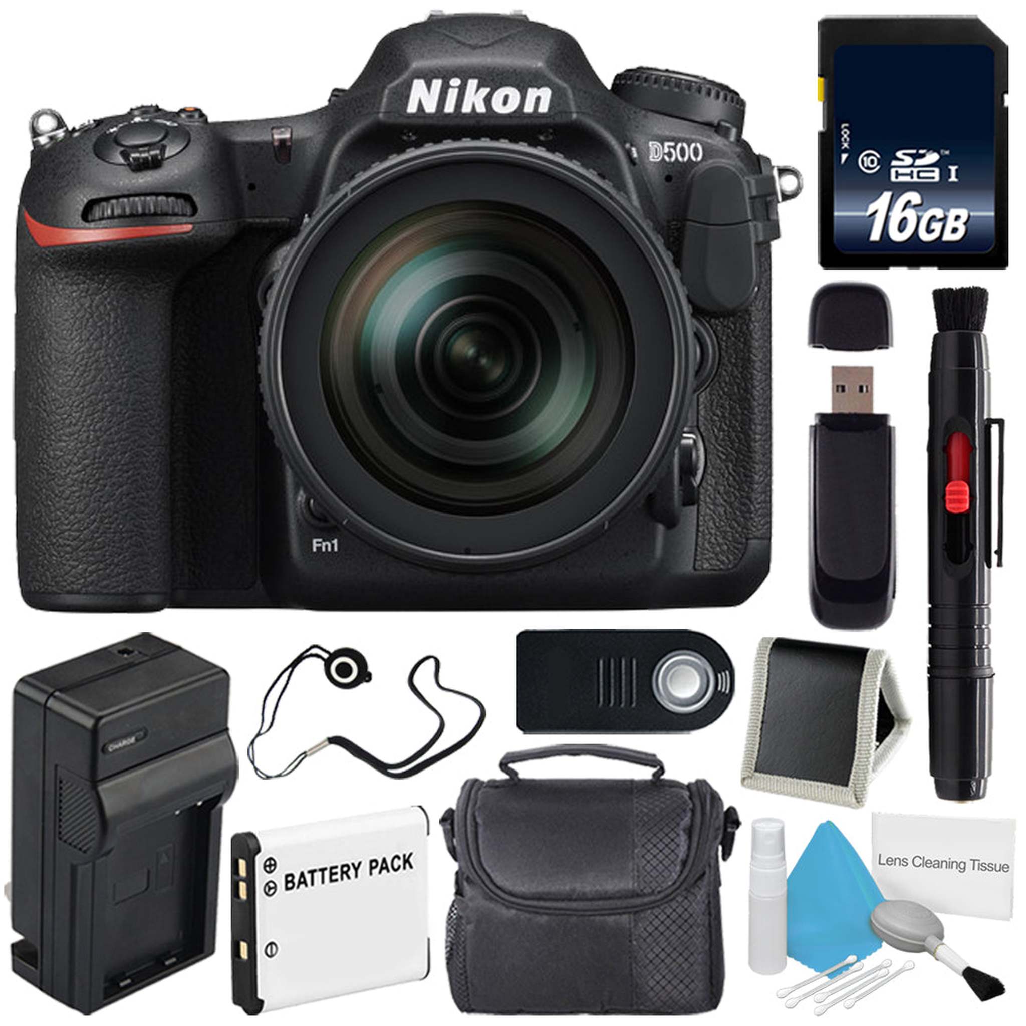 Nikon D500 DSLR Camera with 16-80mm Lens International Model + Carrying Case + Universal Wireless Remote Shutter Release Pro Bundle Nikon