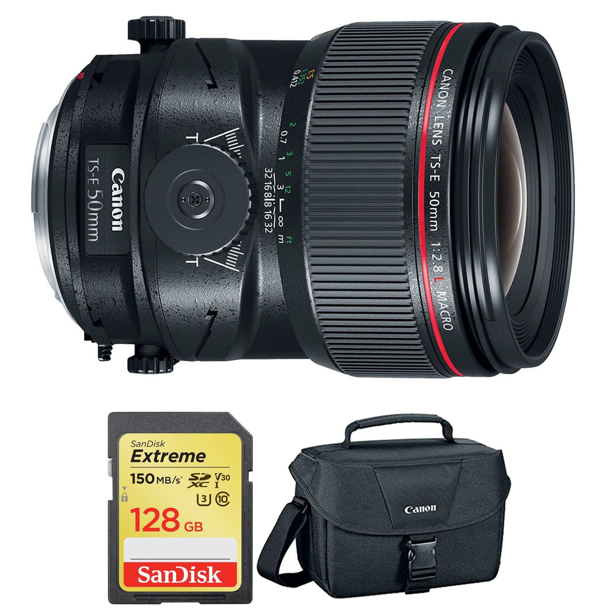 Canon TS-E 50mm f/2.8L Macro Tilt-Shift Lens with BONUS 128GB Memory Card and Canon Carrying Case Combo Special Intl Model Canon