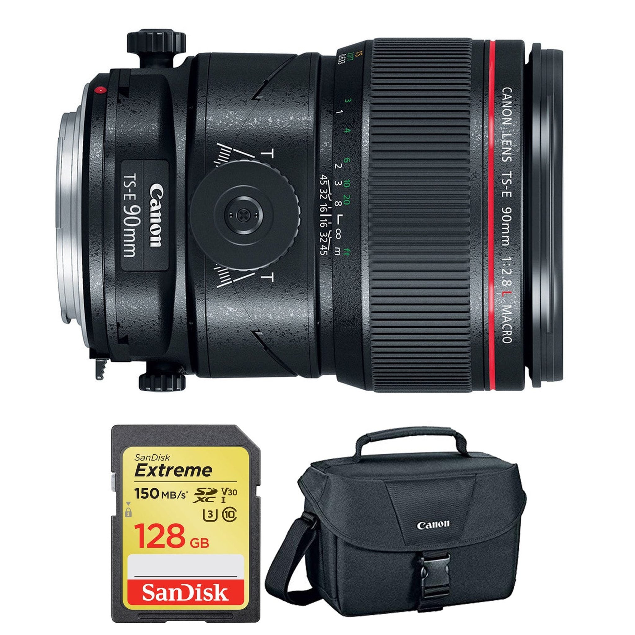 Canon TS-E 90mm f/2.8L Macro Tilt-Shift Lens with BONUS 128GB Memory Card and Canon Carrying Case Combo Special Intl Model Canon