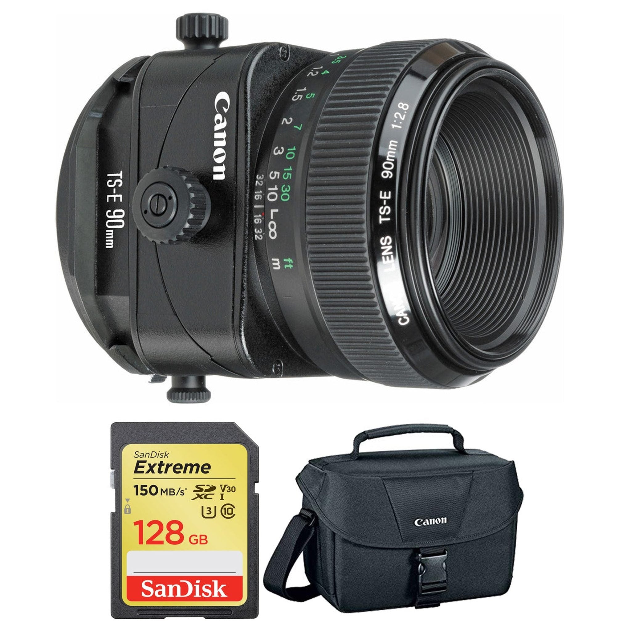 Canon TS-E 90mm f/2.8 Tilt-Shift Lens with BONUS 128GB Memory Card and Canon Carrying Case Combo Special Intl Model Canon