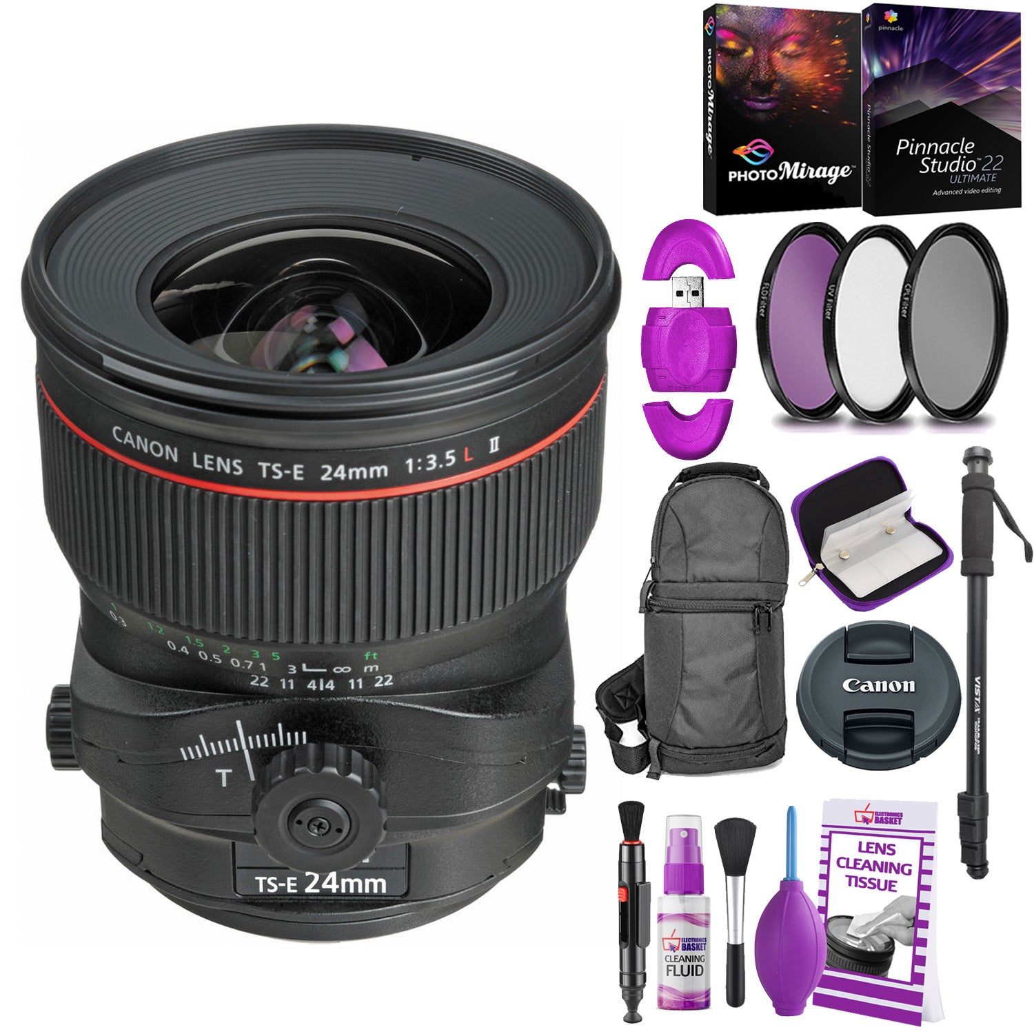 Canon TS-E 24mm f/3.5L II Tilt-Shift Lens with BONUS Bundle | Memory | Backpack | Monopod | Cleaning Kit | Intl Model Canon