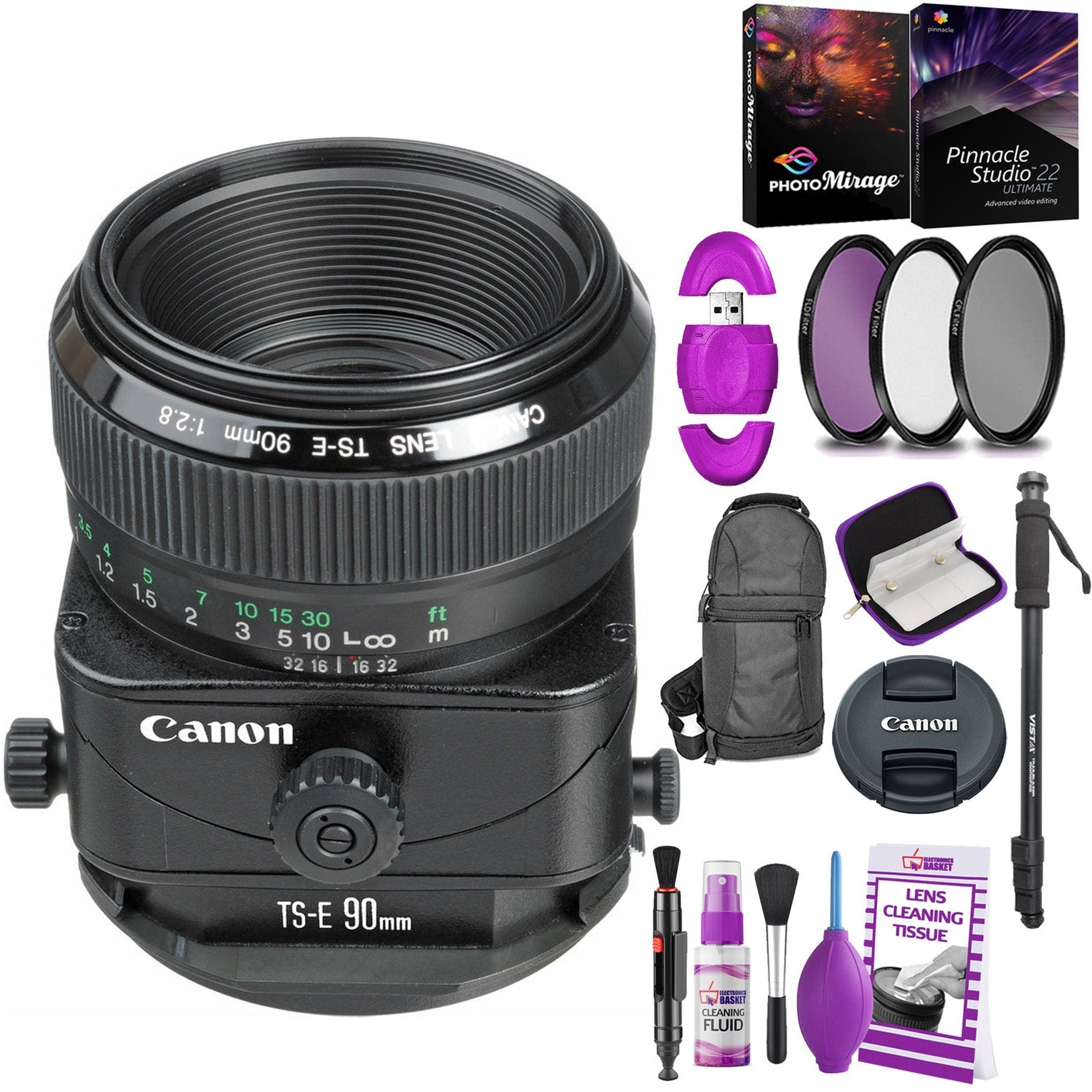 Canon TS-E 90mm f/2.8 Tilt-Shift Lens with BONUS Bundle | Memory | Backpack | Monopod | Cleaning Kit | Intl Model Canon