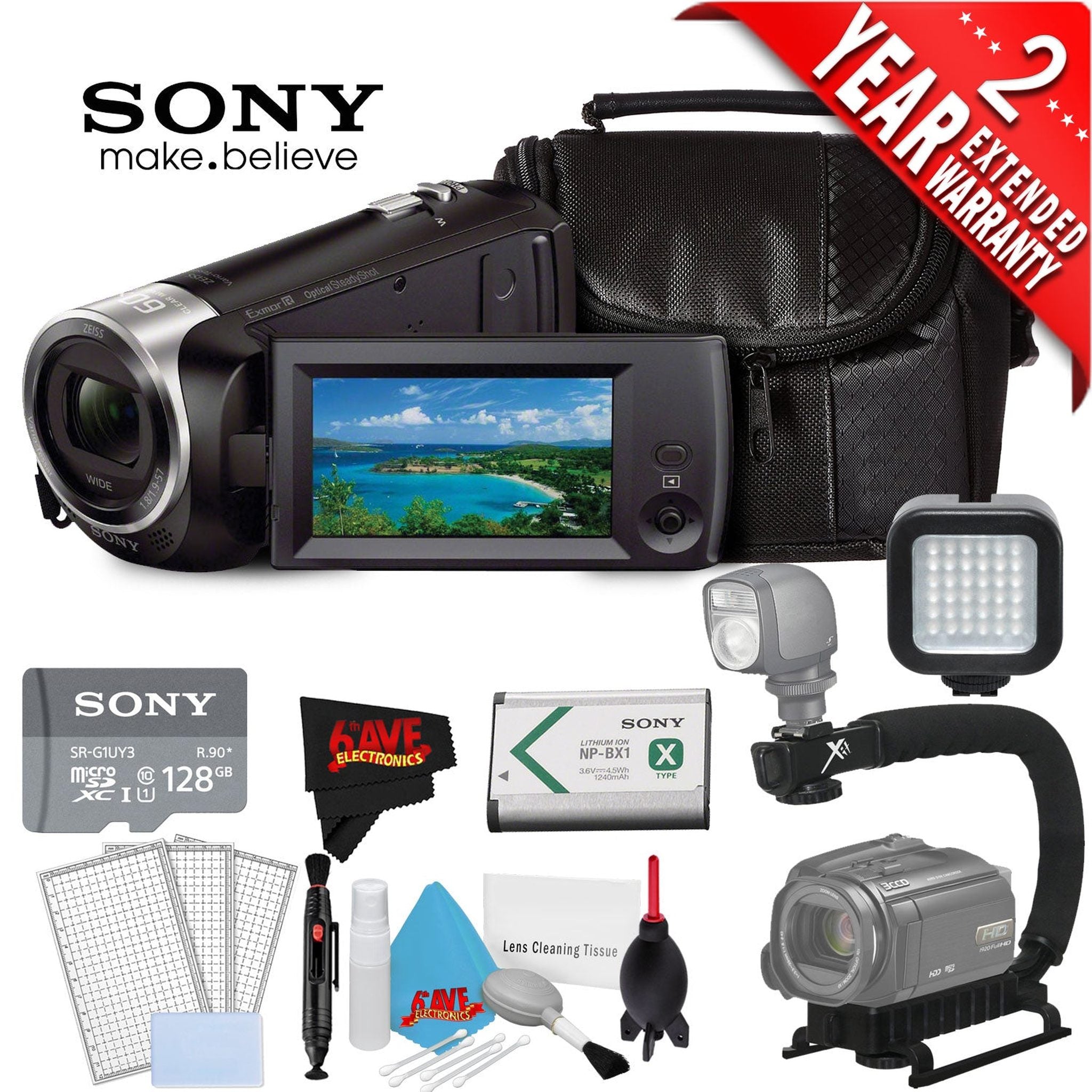 Sony HDR-CX405 Hd Camcorder Black + Sony 128Gb Microsdxc Memory Card + 3Pc LCD Screen Protectors Year Warranty Sony