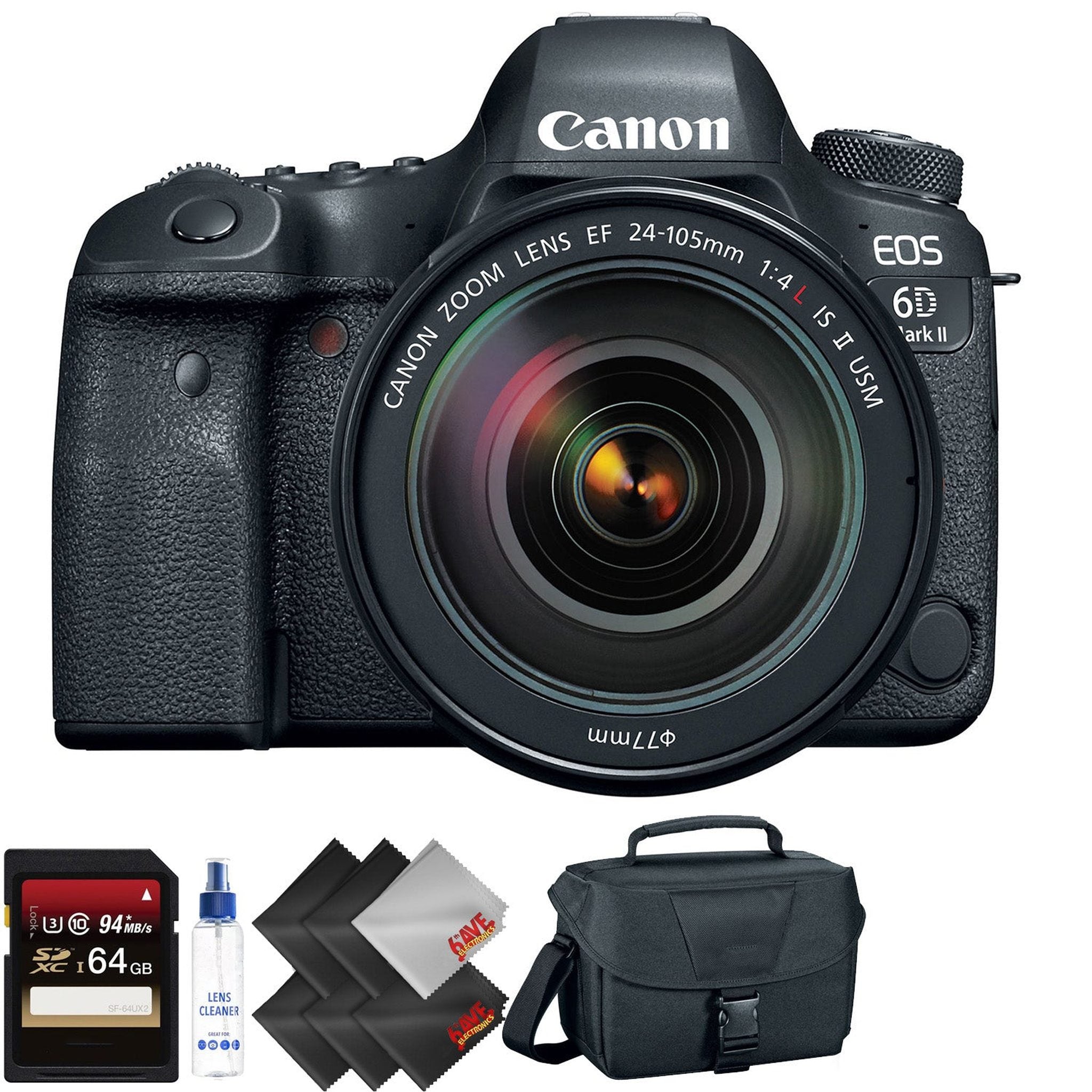 Canon EOS 6D Mark II DSLR Camera with 24-105mm f/4L II Lens + 64GB Memory Card + 1 Year Warranty Canon