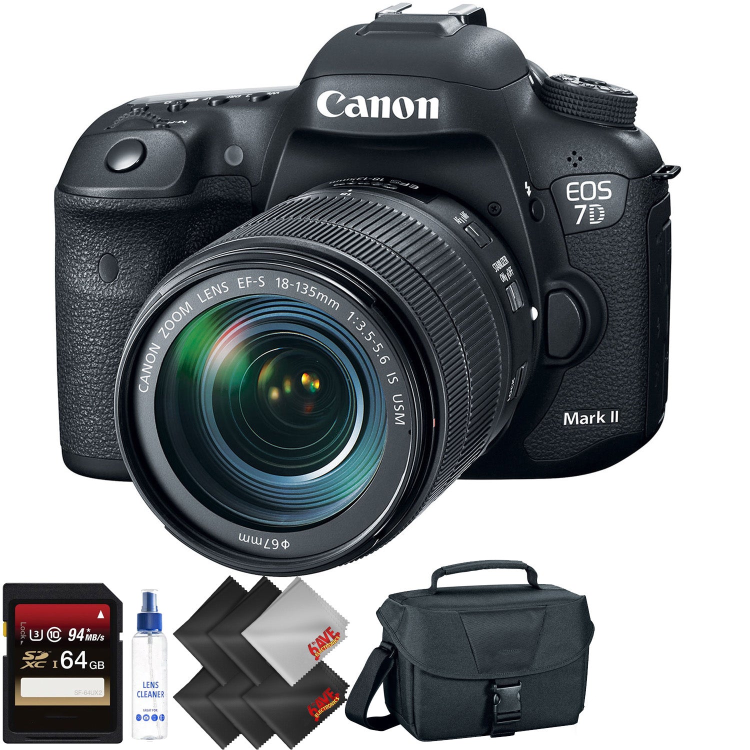 Canon EOS 7D Mark II DSLR Camera with 18-135mm f/3.5-5.6 is USM Lens & W-E1 Wi-Fi Adapter + 64GB Memory Card + 1 Year Wa Canon