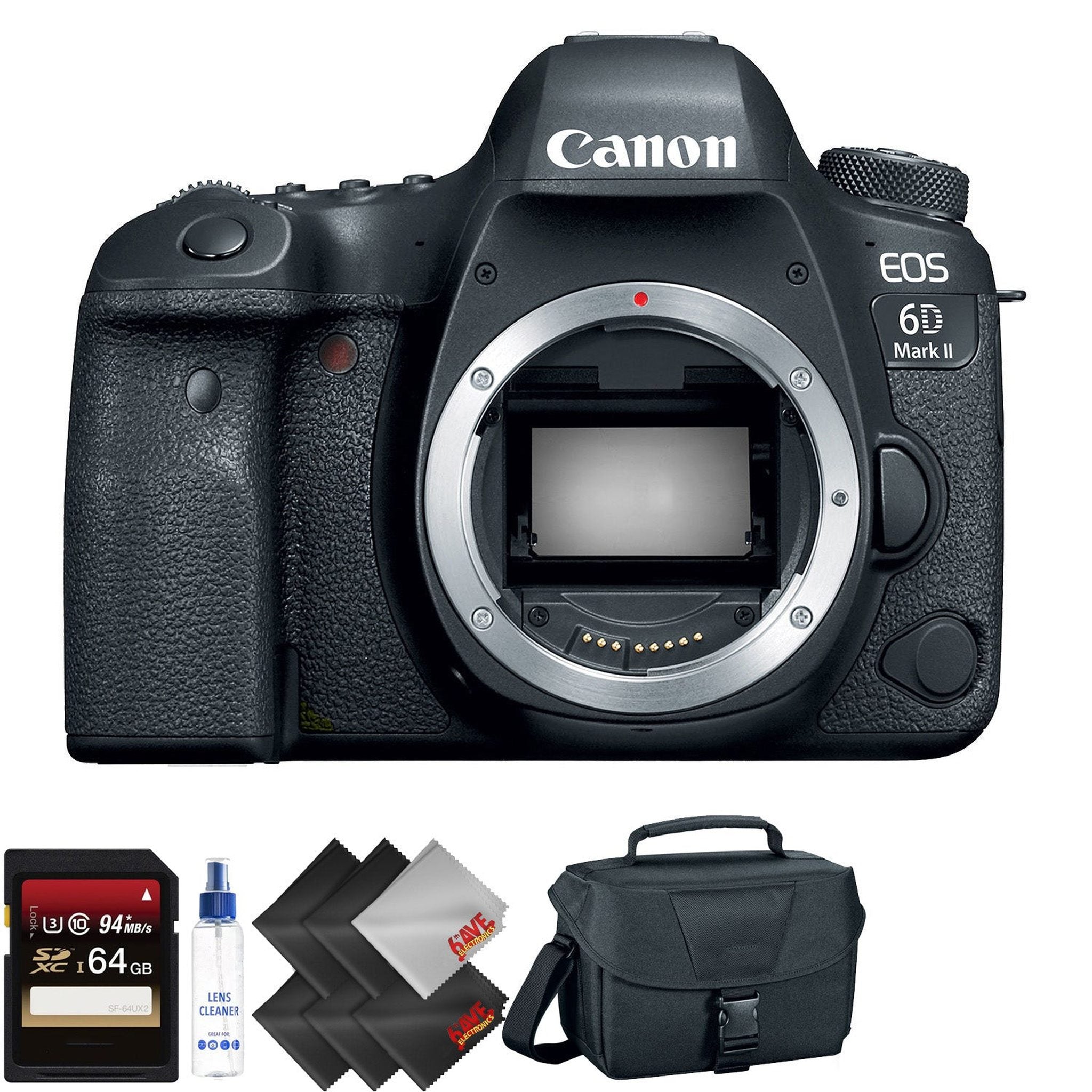 Canon EOS 6D Mark II DSLR Camera Body Only + 64GB Memory Card + 2 Year Accidental Warranty Advanced Bundle Canon