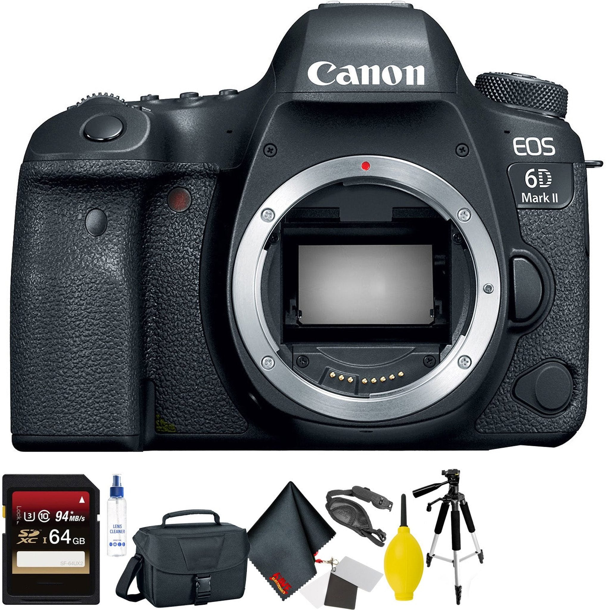 Canon EOS 6D Mark II DSLR Camera Body Only + 64GB Memory Card + Mega Accessory Kit + 1 Year Warranty Base Bundle Canon