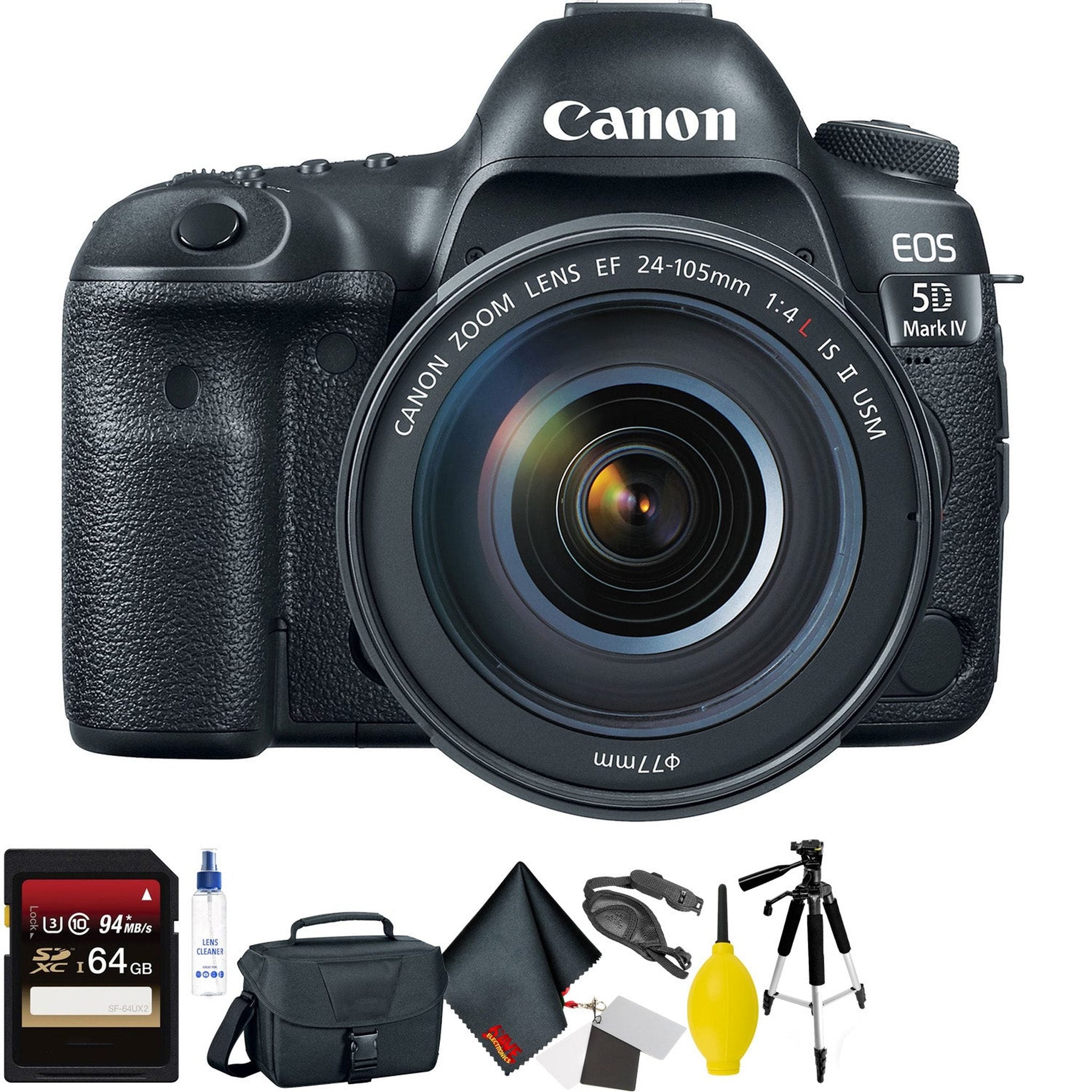 Canon EOS 5D Mark IV DSLR Camera with 24-105mm f/4L II Lens + 64GB Memory Card + Mega Accessory Kit + 1 Year Warranty Canon