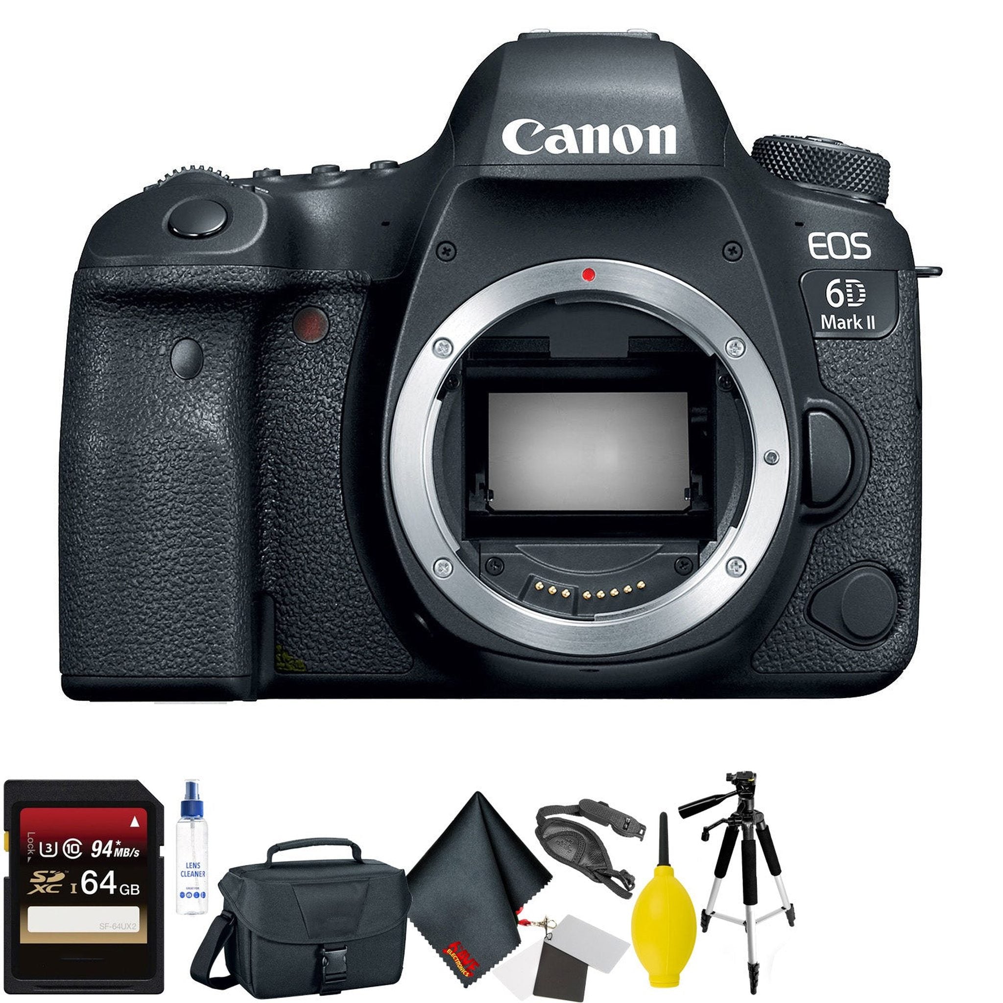 Canon EOS 6D Mark II DSLR Camera Body Only + 64GB Memory Card + Mega Accessory Kit + 1 Year Warranty Advanced Bundle Canon