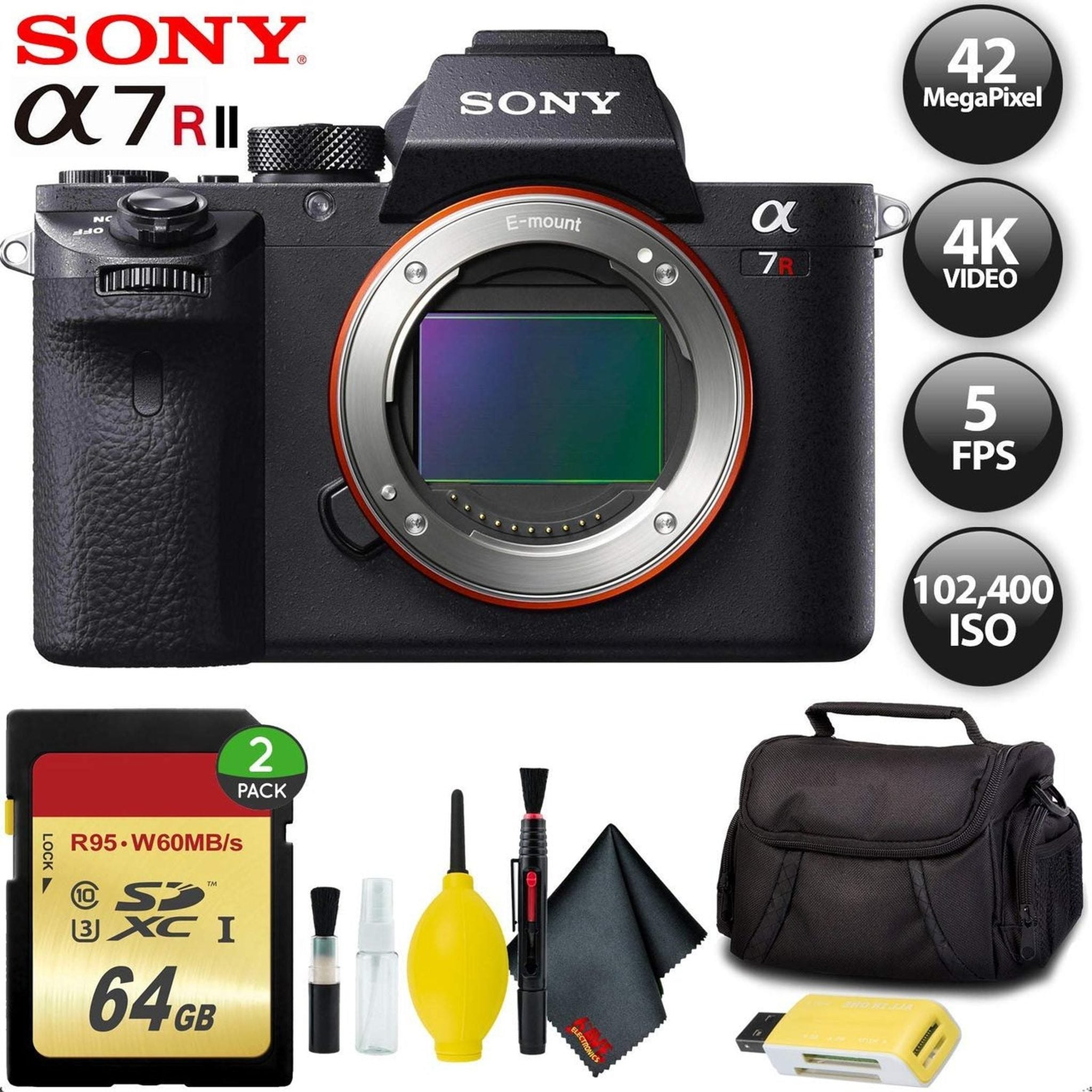 Sony Alpha a7R II Mirrorless Digital Camera + 64GB Memory Card Base Kit with Accessories Sony