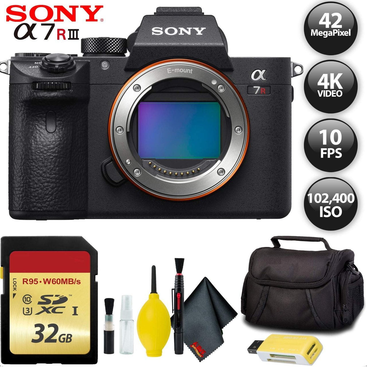 Sony Alpha a7R III Mirrorless Digital Camera + 64GB Memory Card Base Kit with Accessories Sony