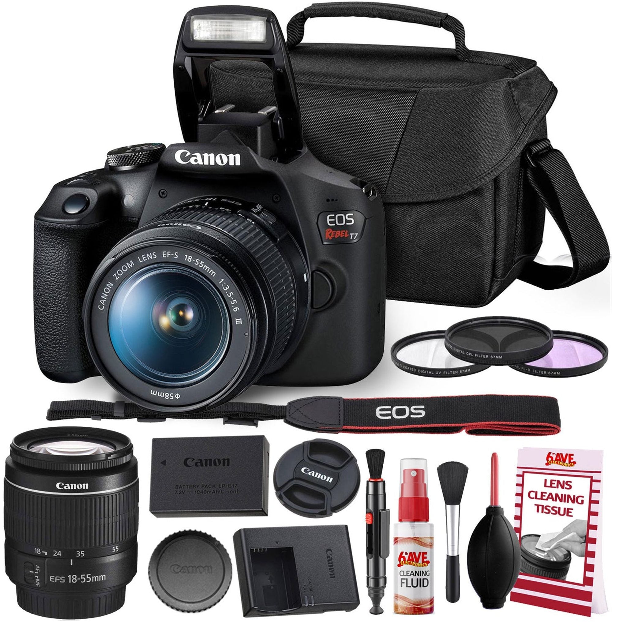 Canon Rebel T7 DSLR Camera with 18-55mm DC III Lens Kit and Carrying Case, Creative Filters, Cleaning Kit, and More Canon