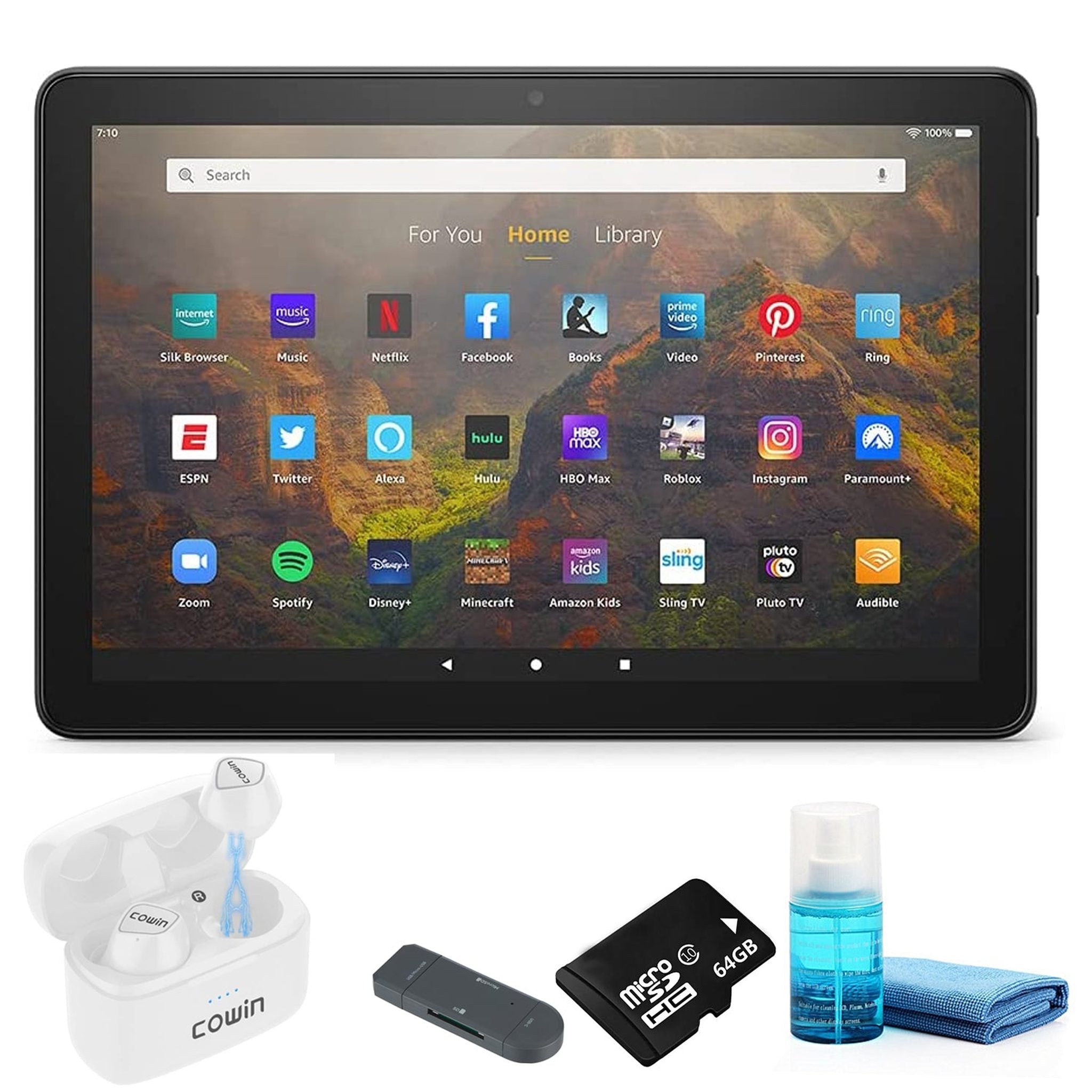 Fire HD 10 Inch Tablet Full HD, 32GB Black 2021 with Wireless Bluetooth Earbuds Amazon