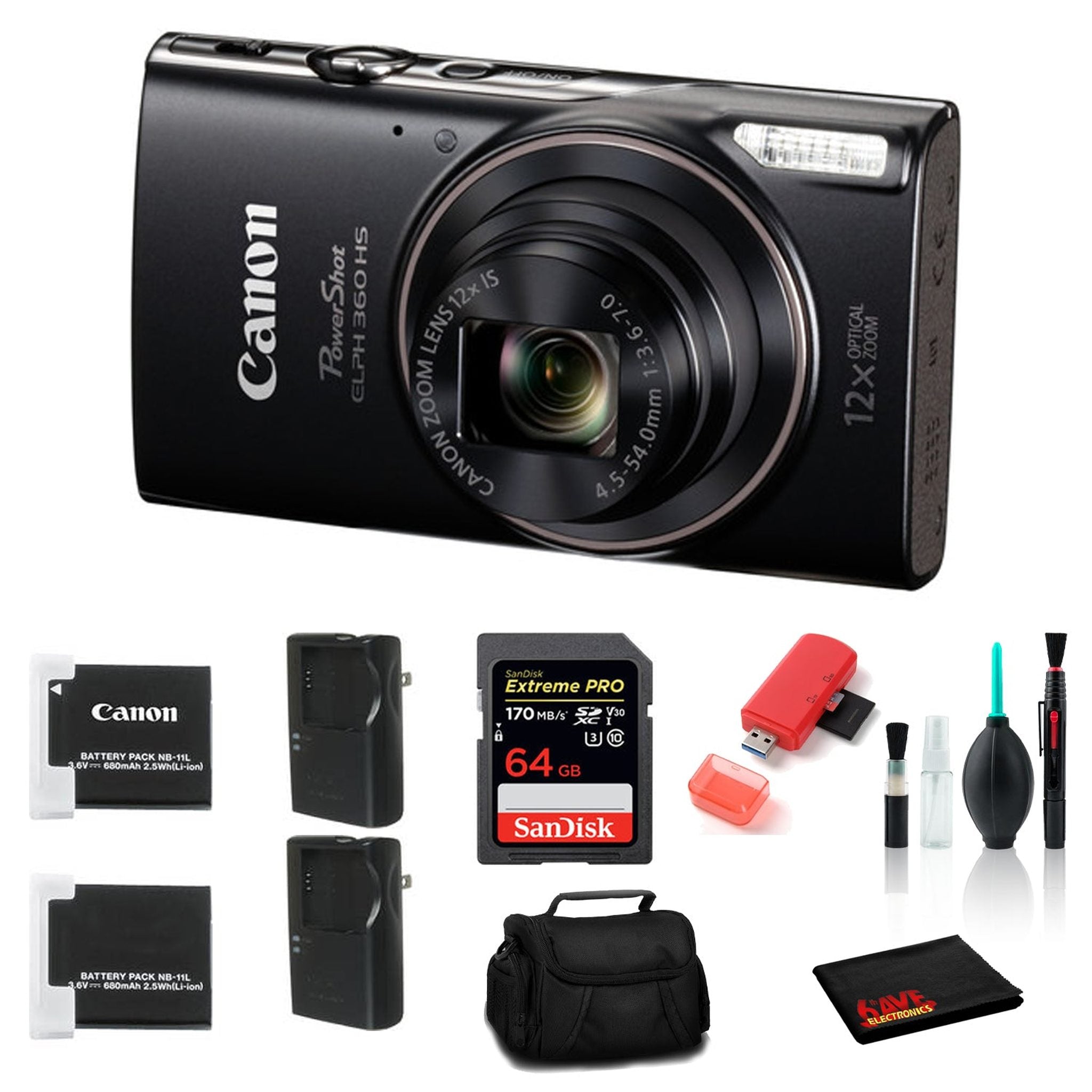 Canon PowerShot ELPH 360 HS Digital Camera with Spare Battery Canon