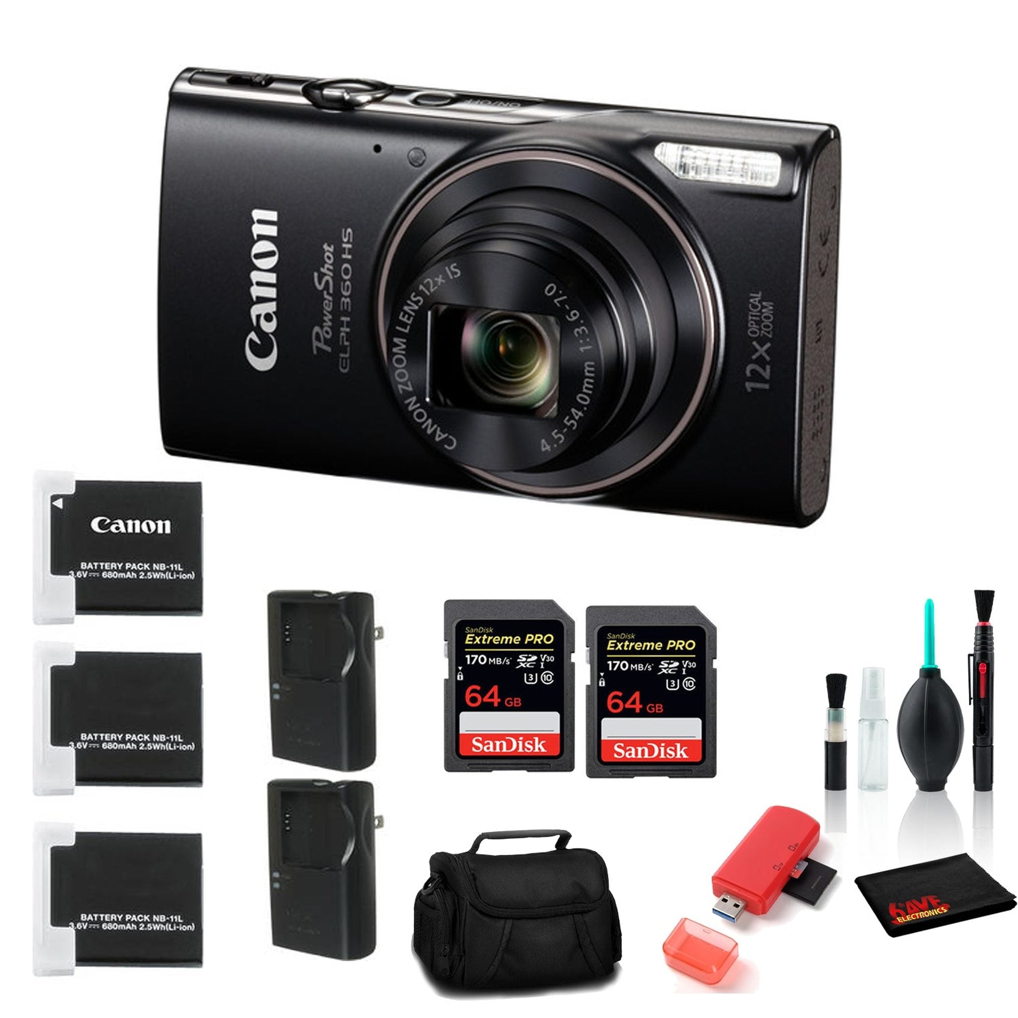 Canon PowerShot ELPH 360 HS Digital Camera with 2x 64GB Cards Canon