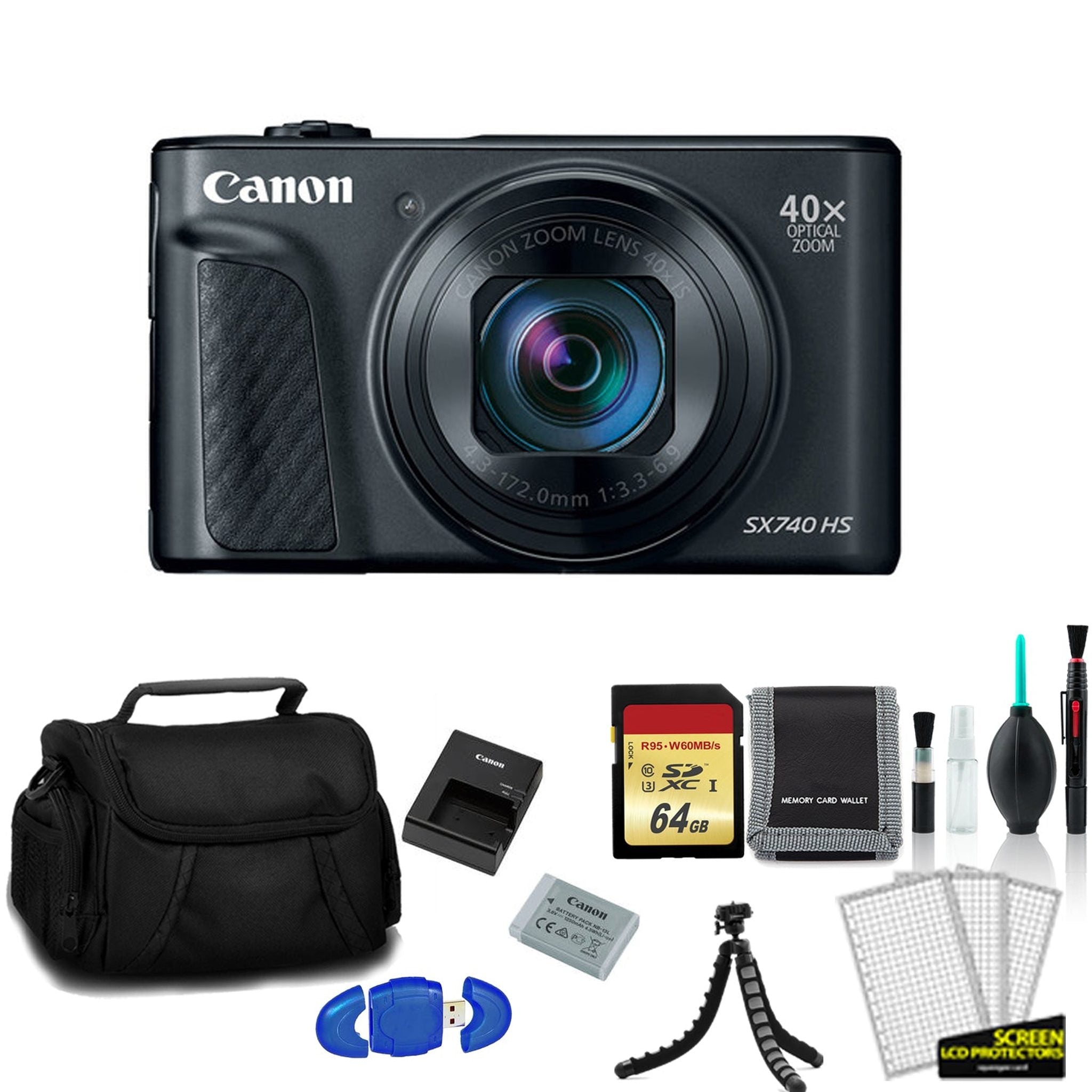 Canon PowerShot SX740 HS Digital Camera Black with 64GB Memory Card + More - International Model Canon