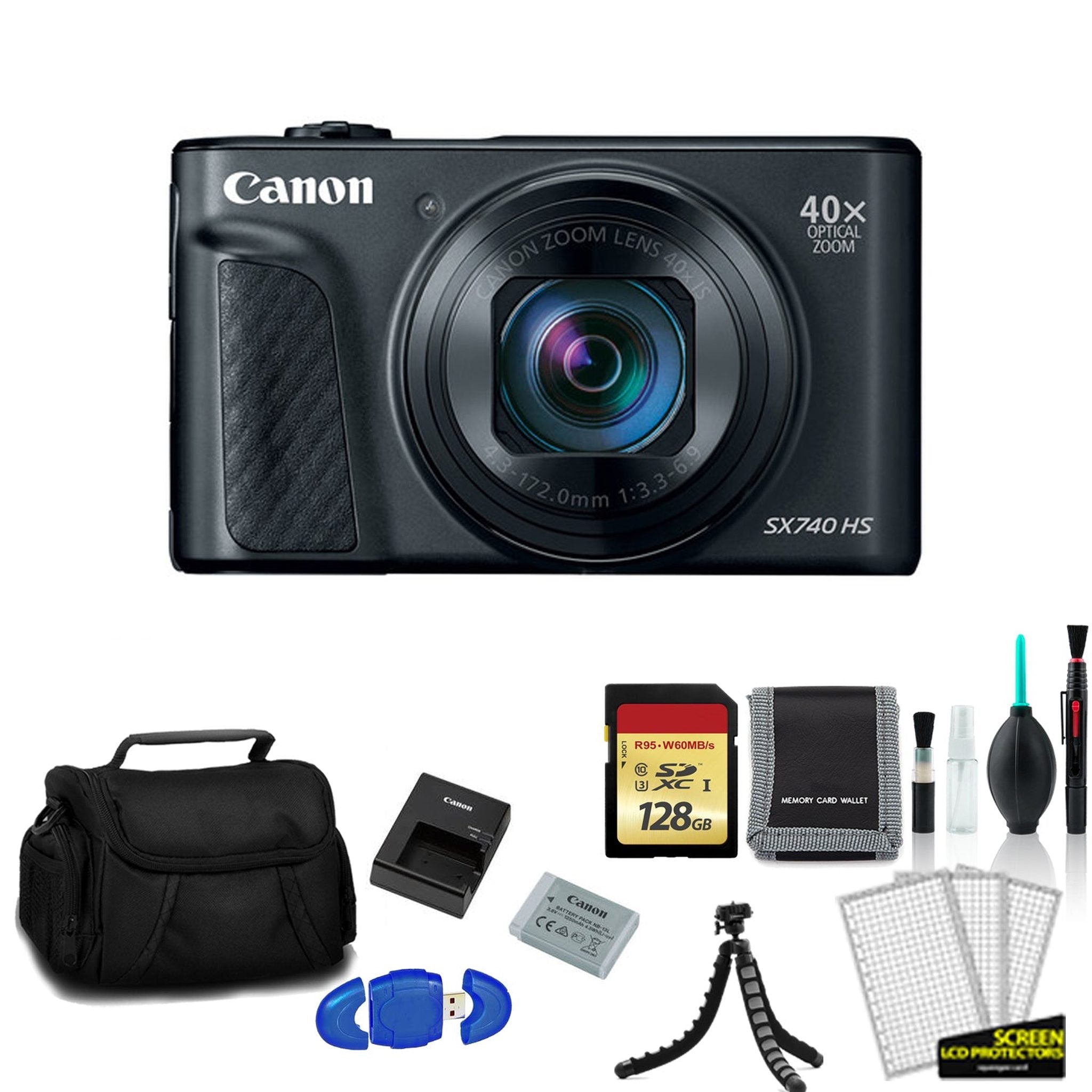 Canon PowerShot SX740 HS Digital Camera Black with 128GB Memory Card + More - International Model Canon