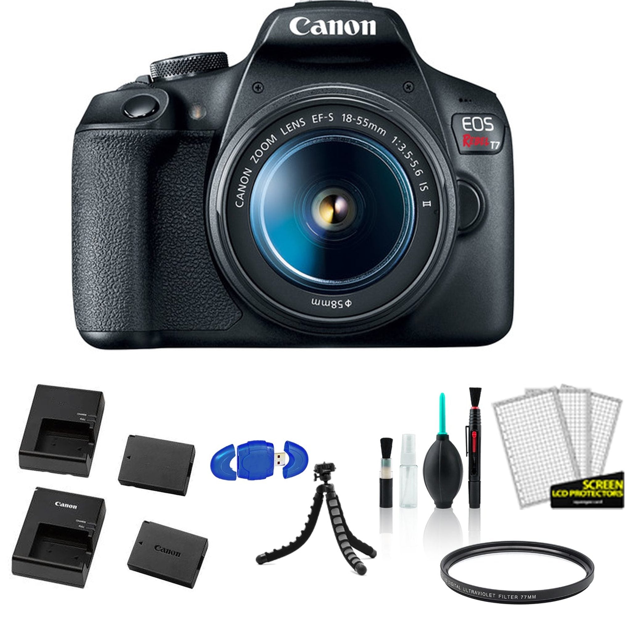 Canon EOS Rebel T7 EF-S 18-55mm IS II Kit with Extra Battery and Charger + More - International Model Canon