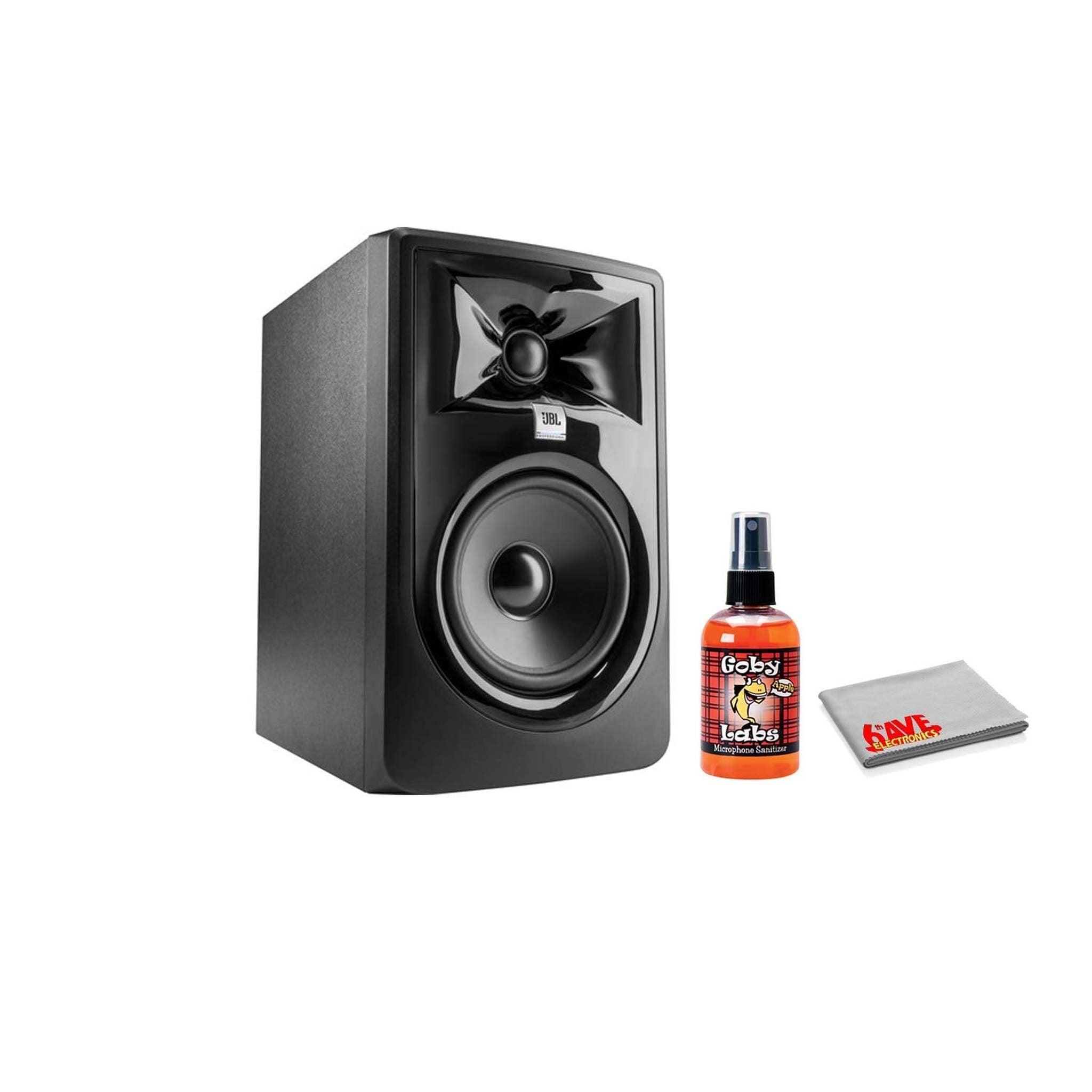 JBL 305P MkII - Powered 5 Inch Two-Way Studio Recording Monitor with Sanitizer Spray for Microphones