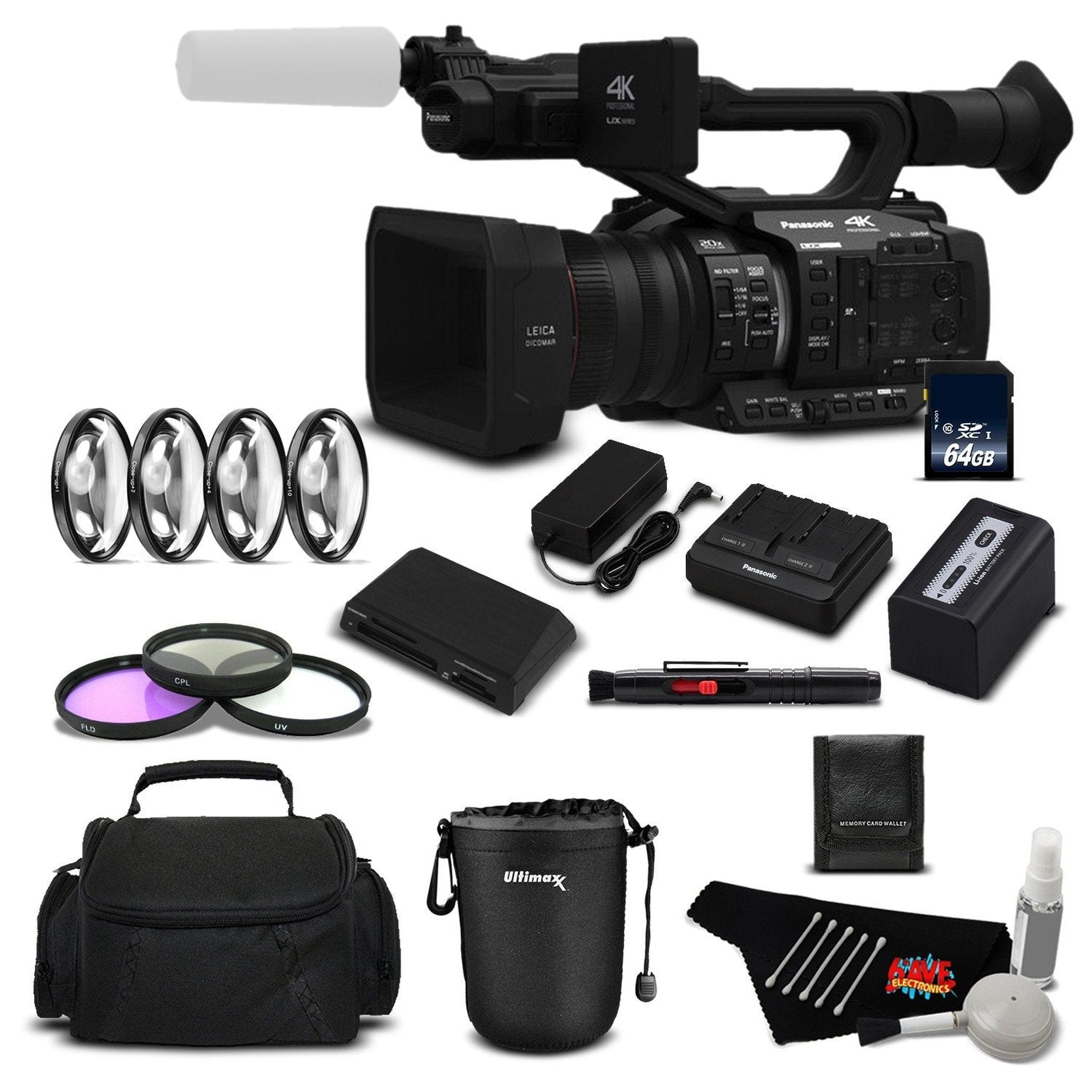 Panasonic AG-UX180 4K Premium Professional Camcorder International Version Professional Bundle Panasonic