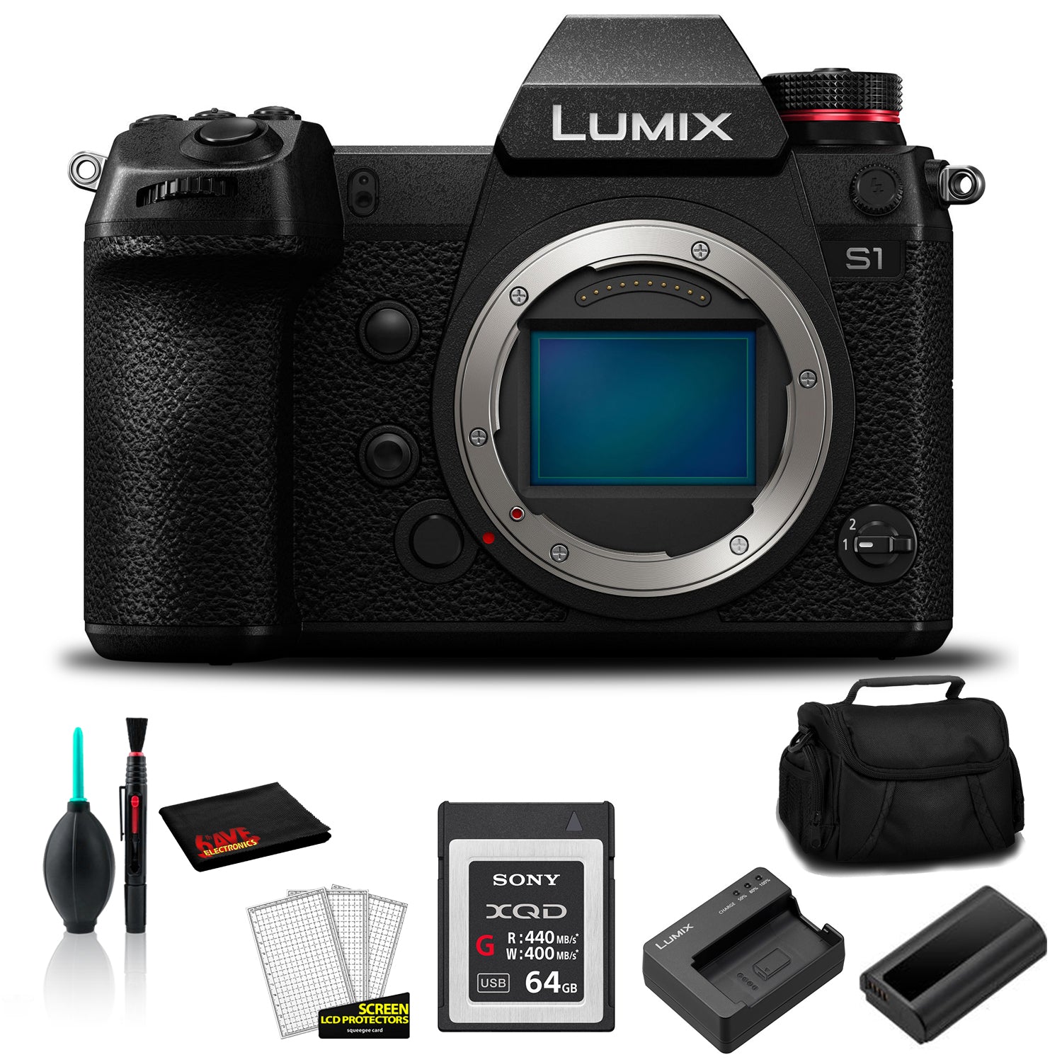 Panasonic Lumix DC-S1 Full- Frame Mirrorless Digital Camera Body -Bundle with 64GB Memory Card + MORE Panasonic