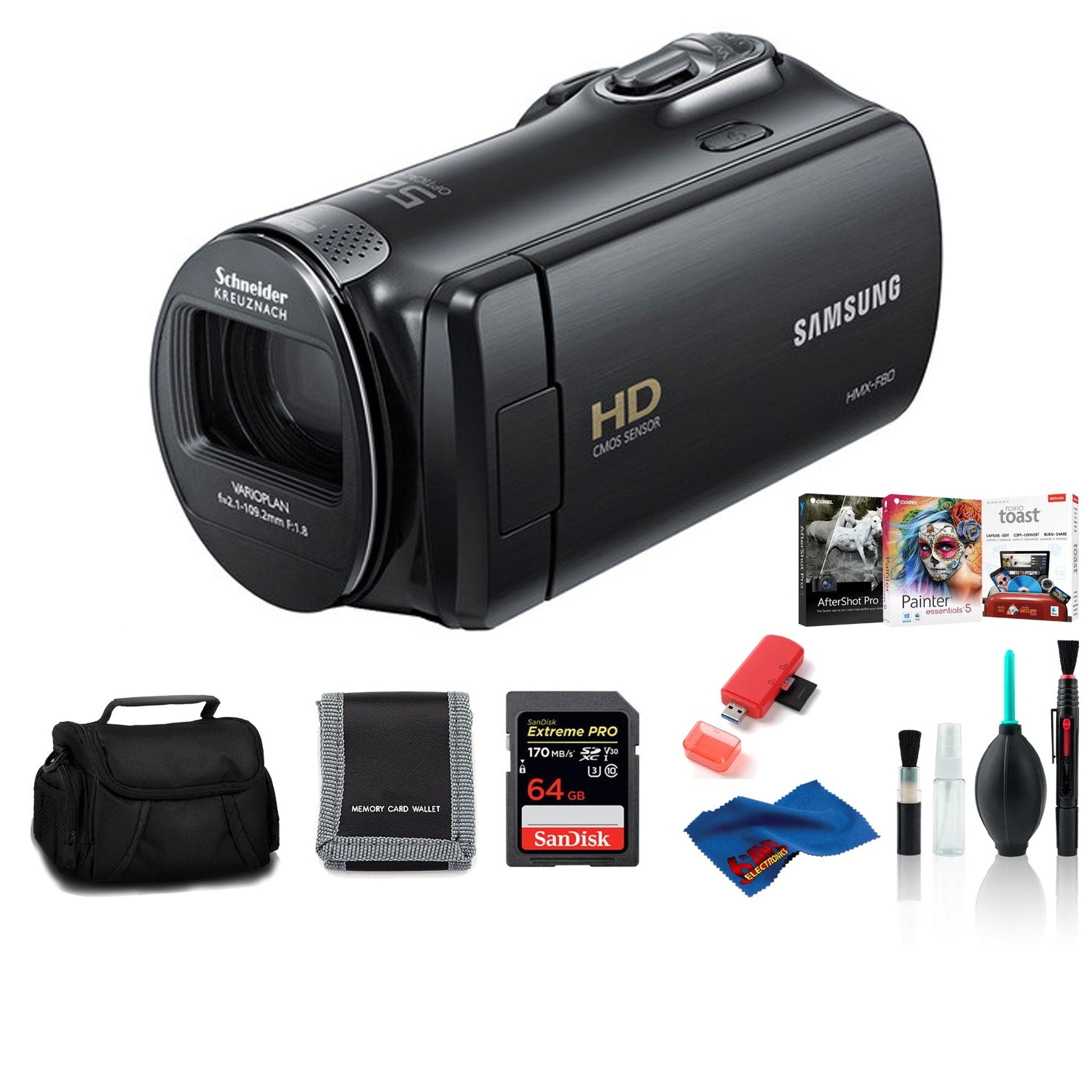 Samsung HMX-F90 Camcorder Black Bundle with 64 GB Memory Card + Corel Kit Samsung