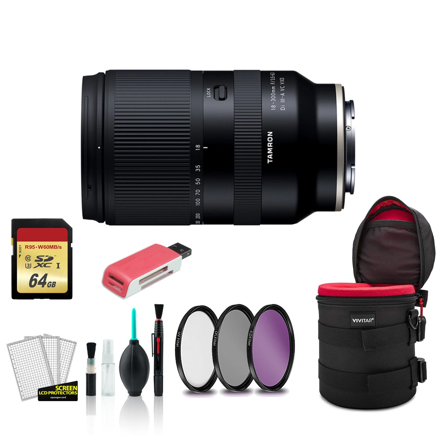 Tamron 18-300mm Lens for Sony E - Kit with 64GB Memory Card + More Tamron