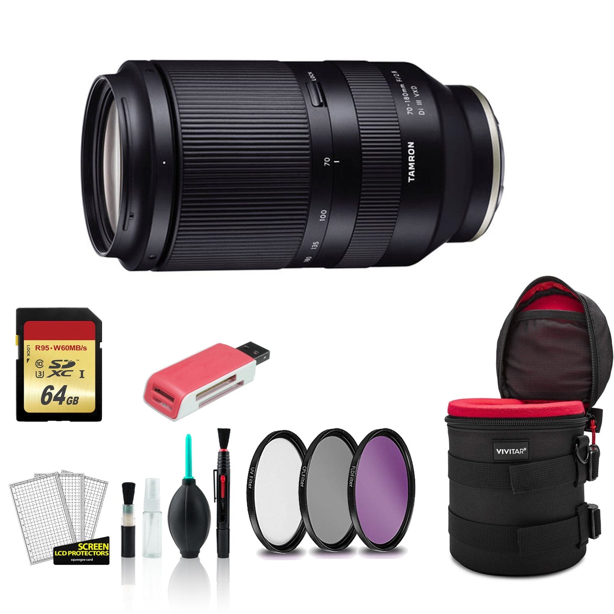 Tamron 70-180mm Lens for Sony E - Kit with 64GB Memory Card + More Tamron