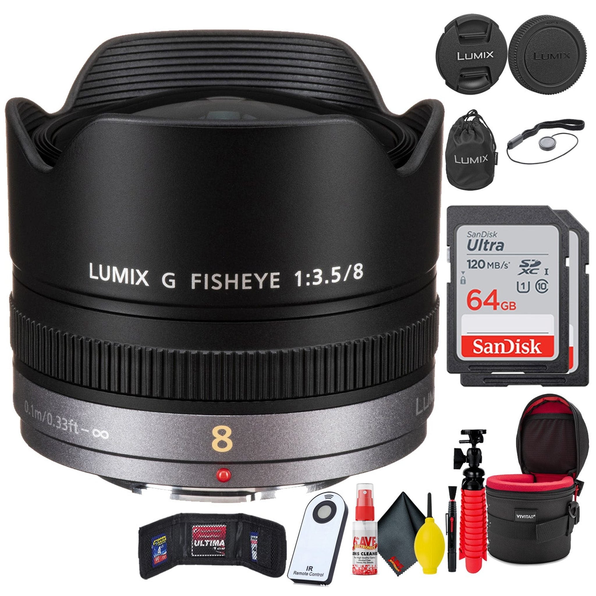 Panasonic Lumix G Fisheye 8mm f/3.5 Lens + Accessories Bundle Pro Bundle Panasonic