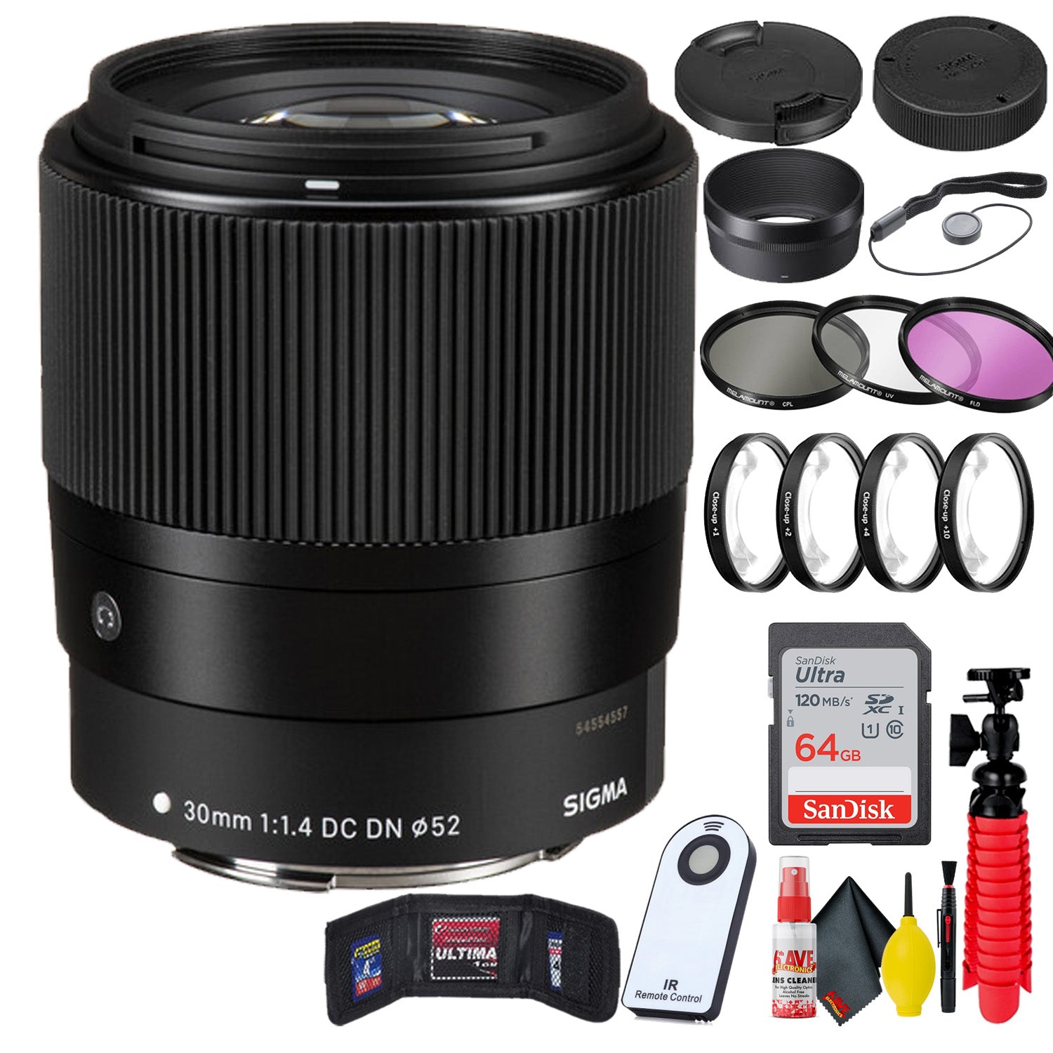 Sigma 30mm f/1.4 DC DN Contemporary Lens for Canon EF-M + 64GB SD Card Bundle Sigma