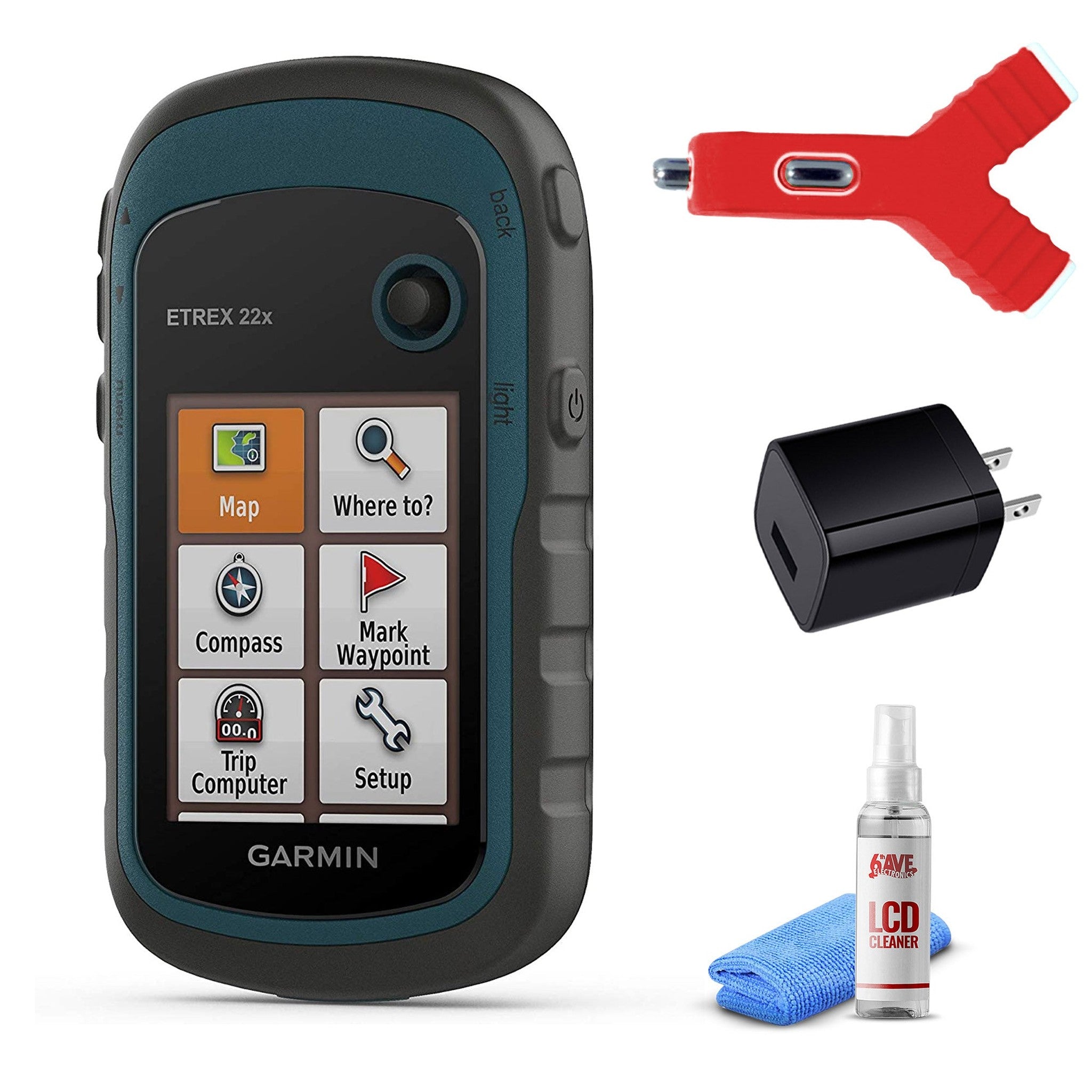 Garmin eTrex 22x, Handheld GPS Navigator with 6Ave Travel Kit 010-02256-00 Garmin