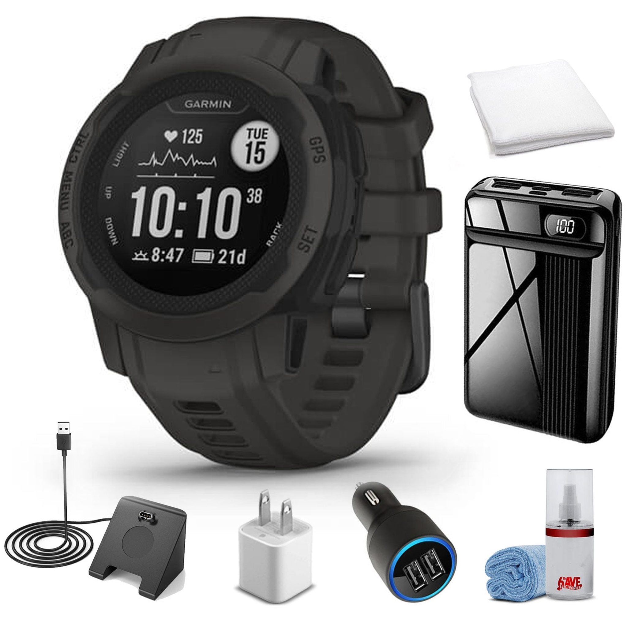 Garmin Instinct 2S - Standard Edition-Graphite With Super Accessory Kit Garmin