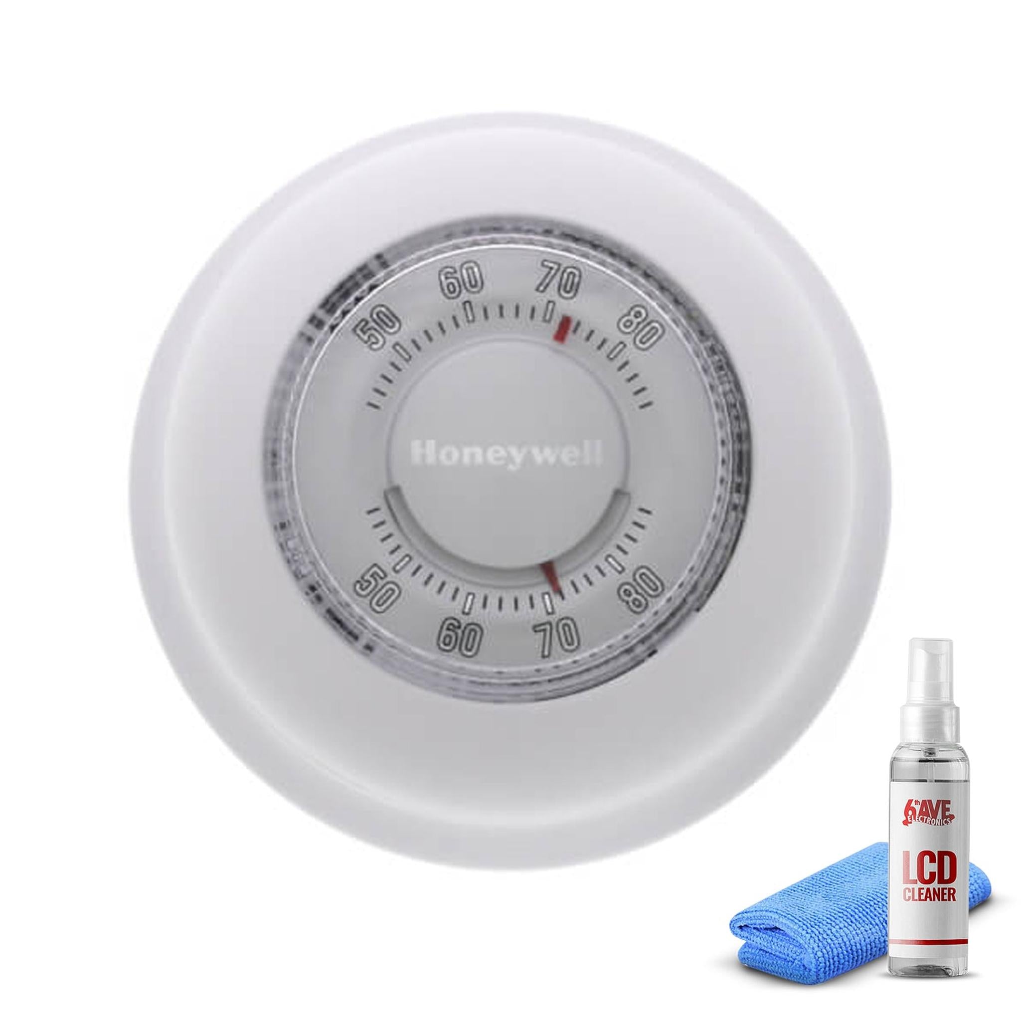 Honeywell T87K1007 Heat Only Thermostat, 1 Pack -White + LCD Cleaner Honeywell