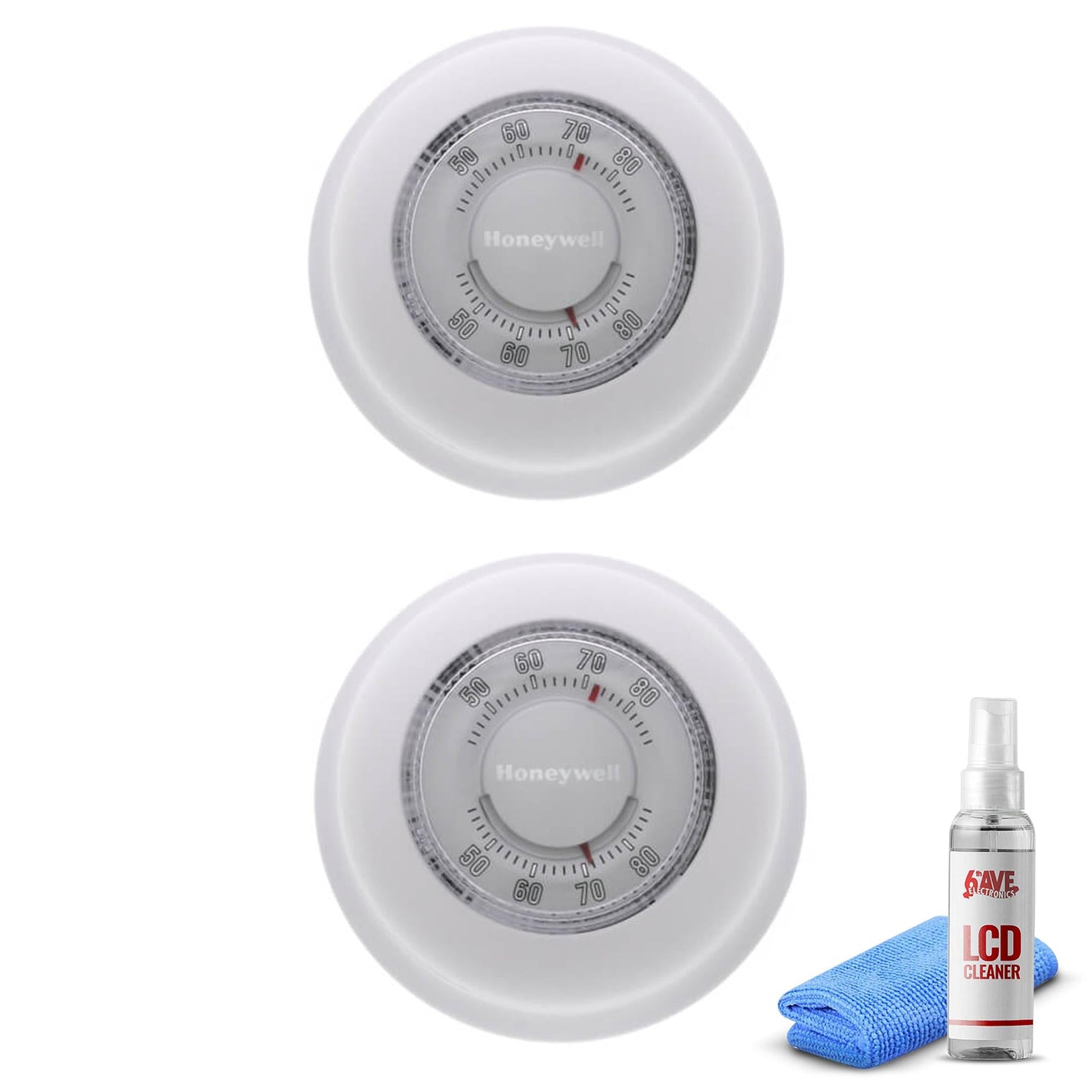 2-Pack Honeywell T87K1007 Heat Only Thermostat, 1 Pack -White + LCD Cleaner Honeywell