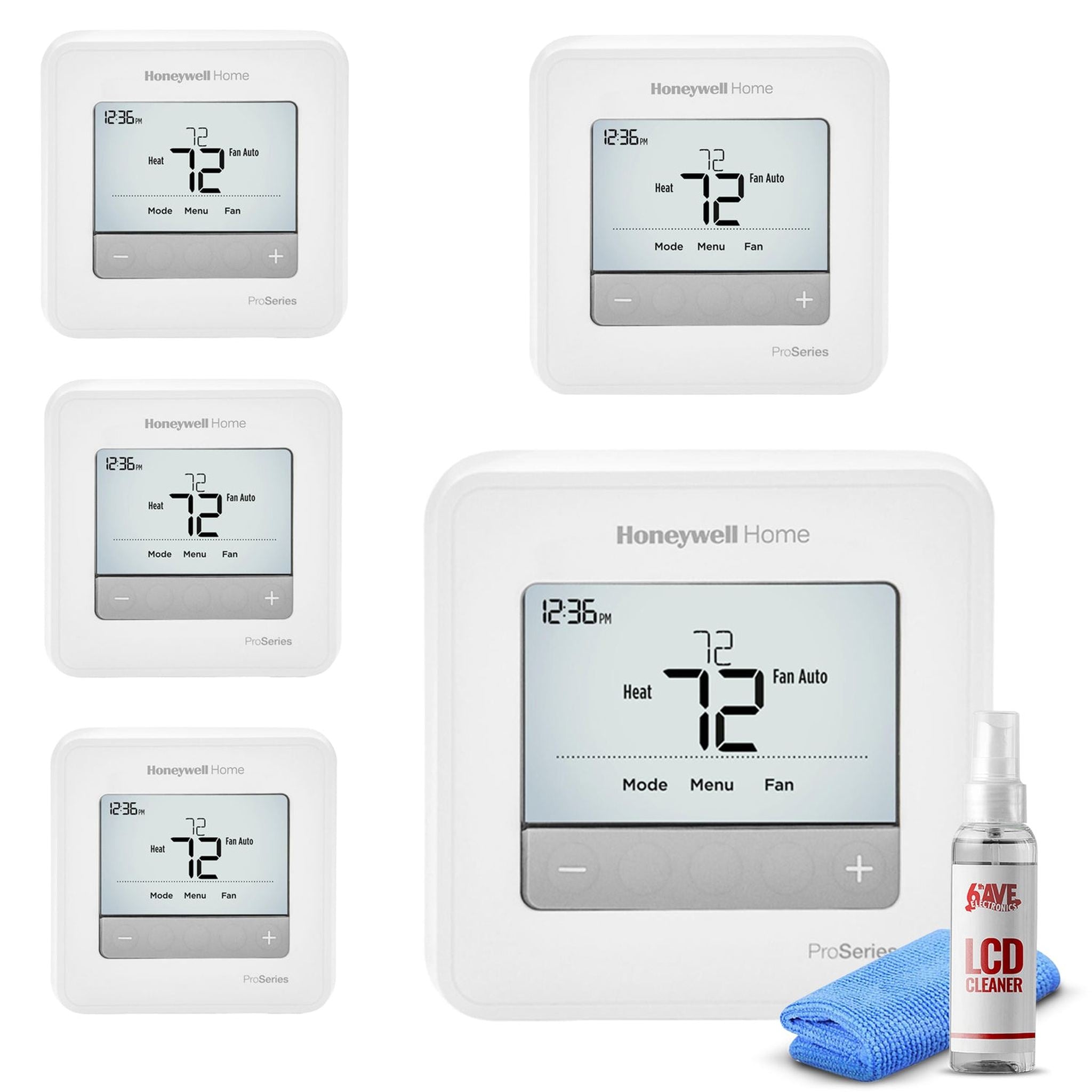 5-Pack Honeywell T4 Pro Series Programmable Thermostat TH4110U2005 + LCD Cleaner Bundle Honeywell