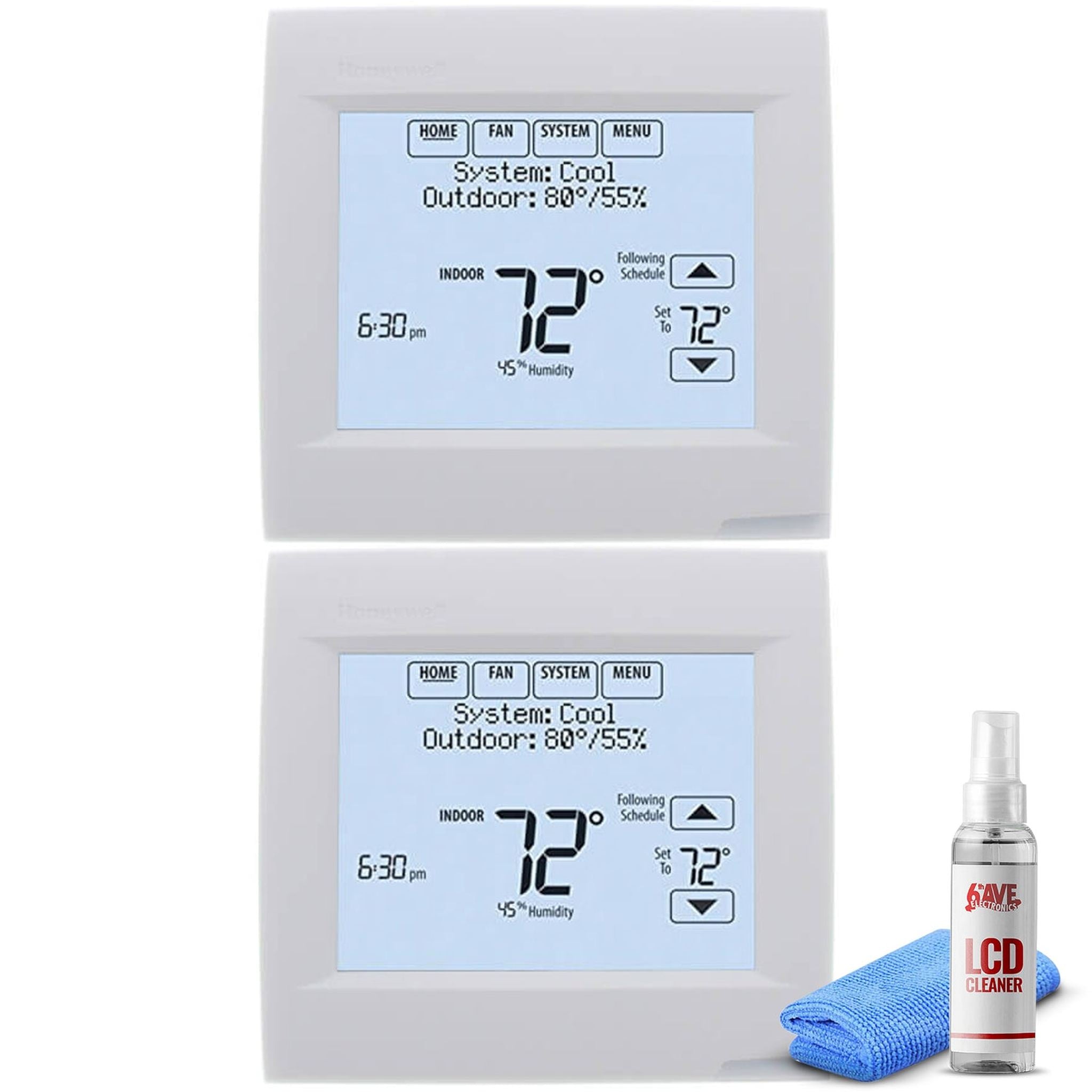 2-Pack Honeywell VisionPRO 8000 Thermostat - White + LCD Cleaner Honeywell