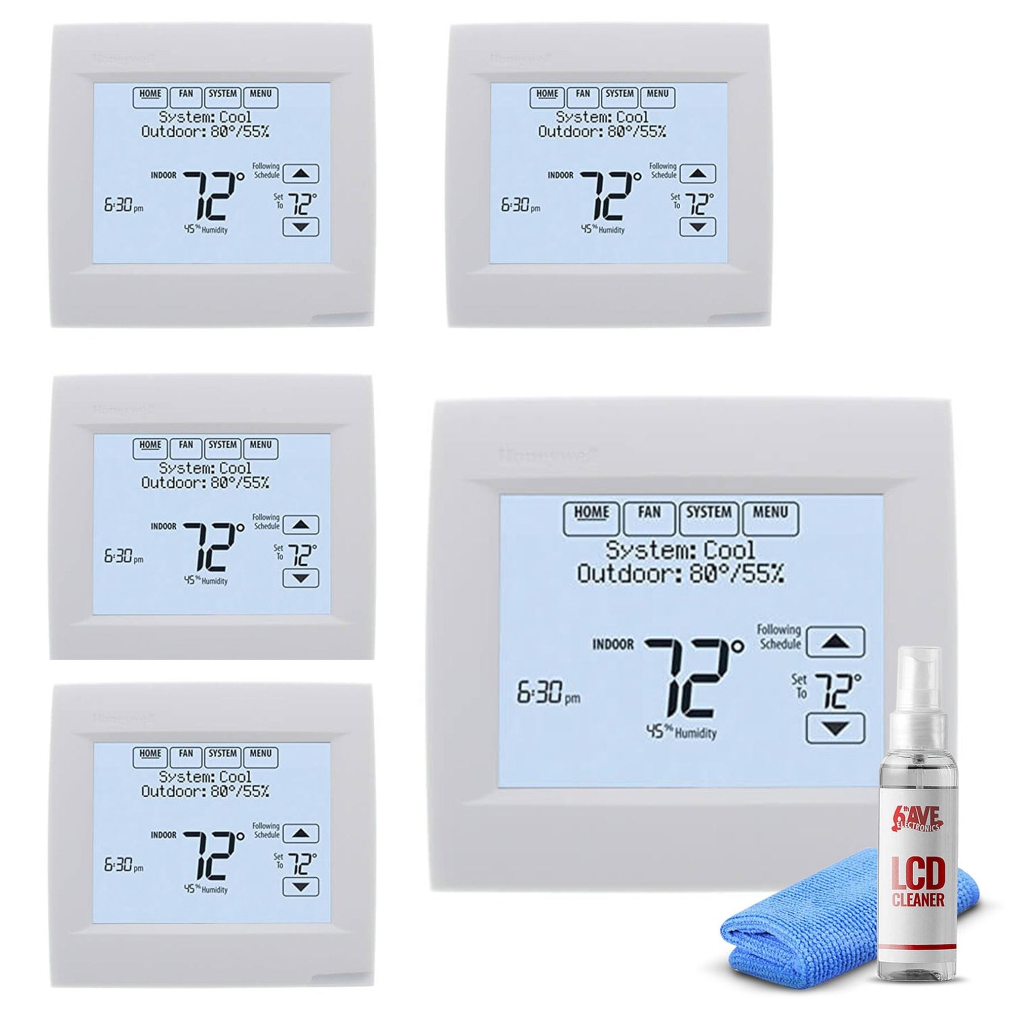 5-Pack Honeywell VisionPRO 8000 Thermostat - White + LCD Cleaner Honeywell