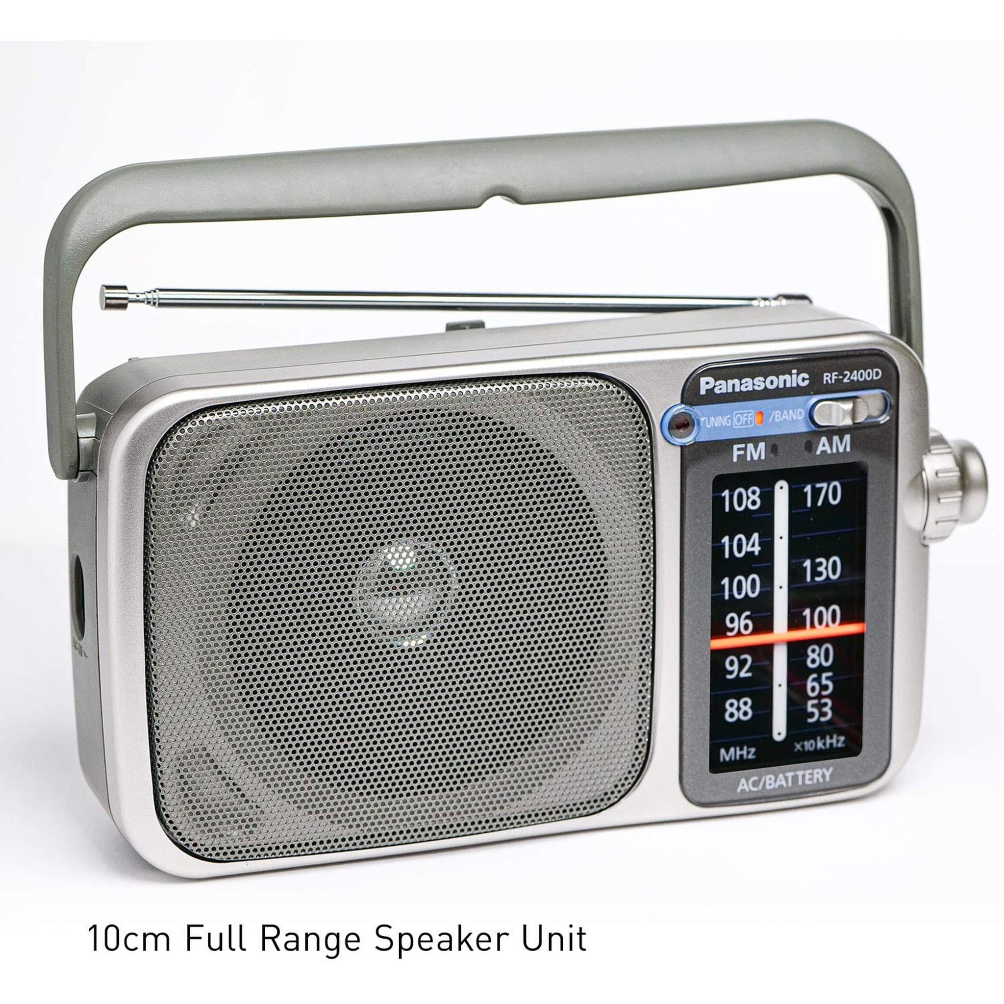 Panasonic Portable AM / FM Radio Silver + 4x AA Batteries With Charger + Cloth Bundle Panasonic