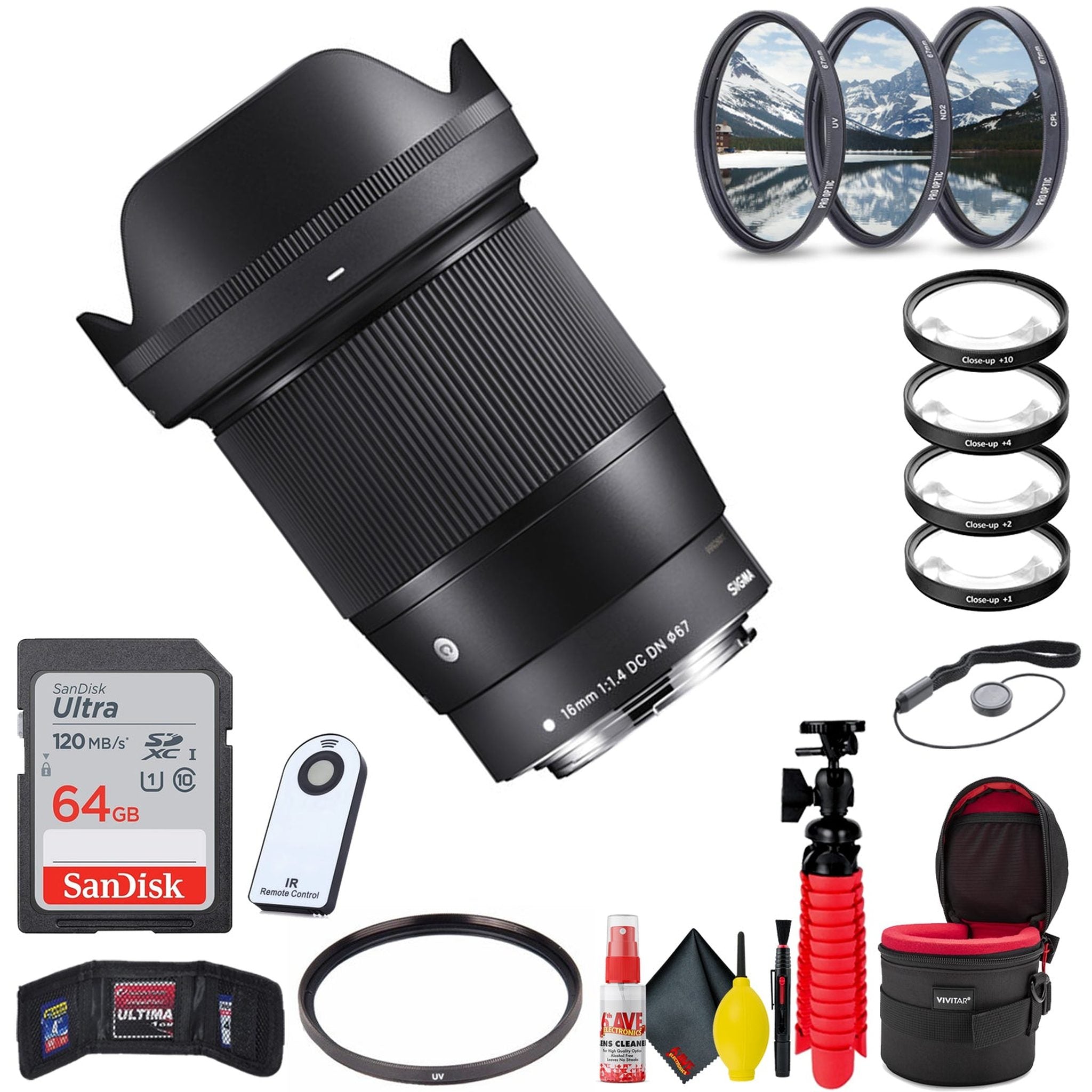 Sigma 16mm f/1.4 DC DN Contemporary Lens for Sony E With Accessories Sigma