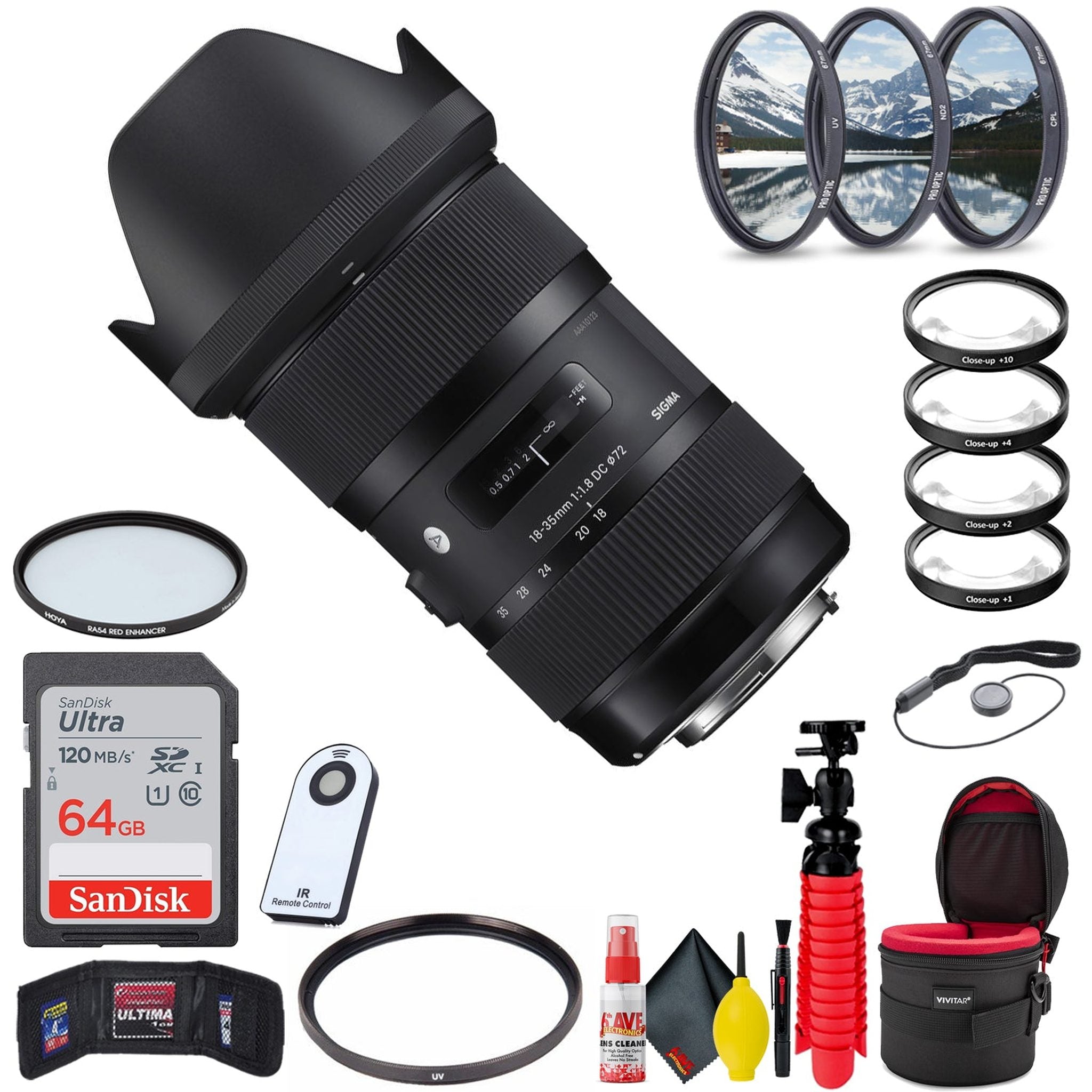 Sigma 18-35mm f/1.8 DC HSM Art Lens for Nikon F Deluxe Bundle With Accessories Sigma