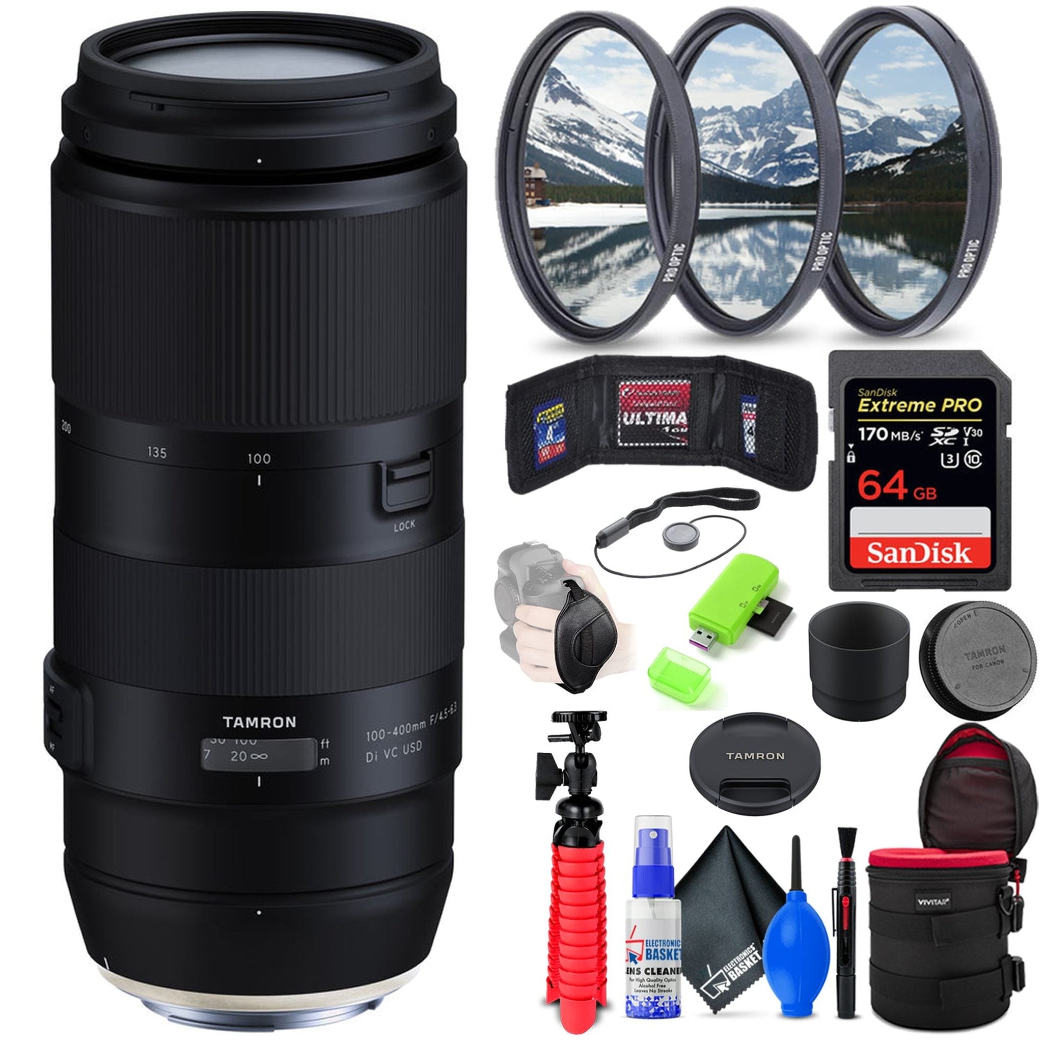 Tamron 100-400mm f/4.5-6.3 Di VC USD Lens for Nikon F + Accessories INTL Model Tamron