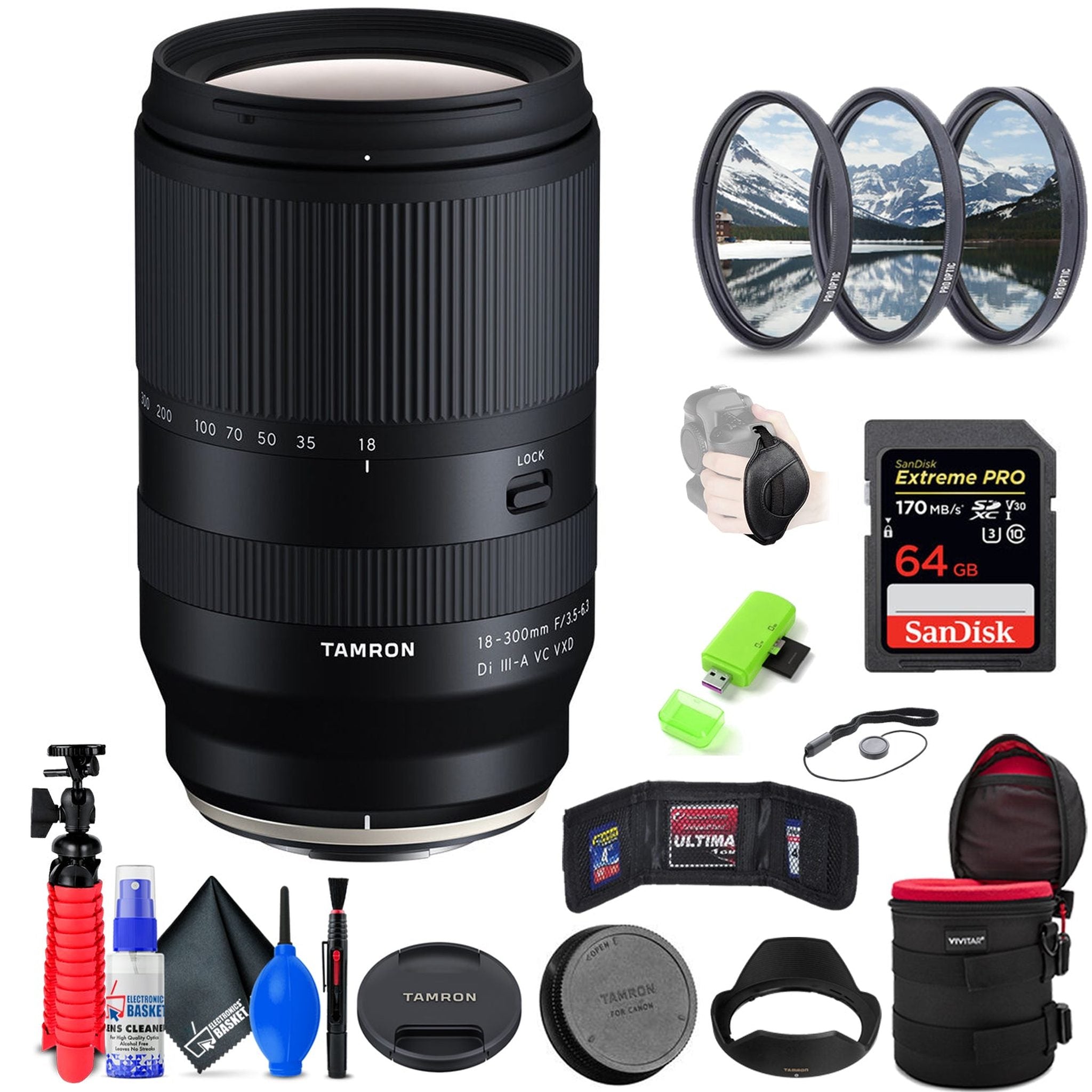 Tamron 18-300mm f/3.5-6.3 Di III-A Lens for FUJIFILM X+ Accessories INT Model Tamron