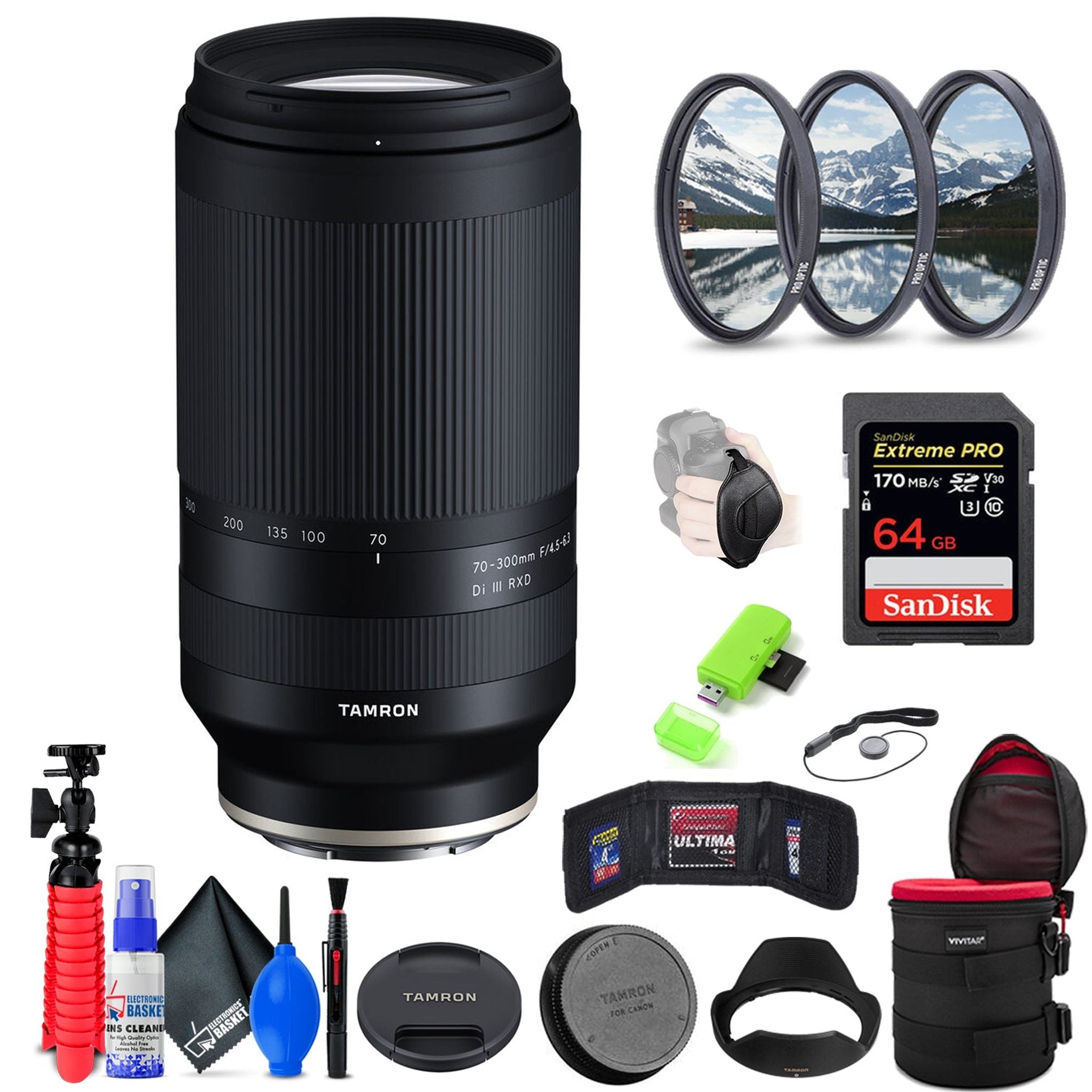 Tamron 70-300mm f/4.5-6.3 Di III RXD Lens for Sony E + Accessories INTL Model Tamron