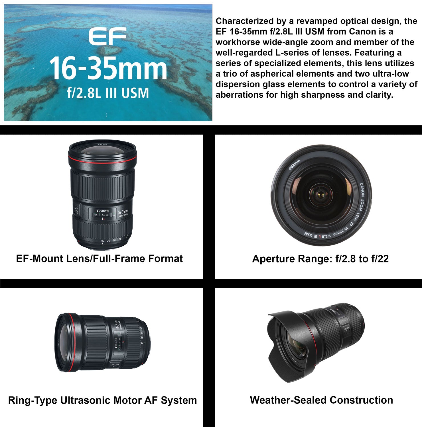 Canon EF 16-35mm f/2.8L III USM Lens (0573C002) Includes: DSLR Sling Backpack, 9PC Filter Kit, Sandisk 32GB SD + More