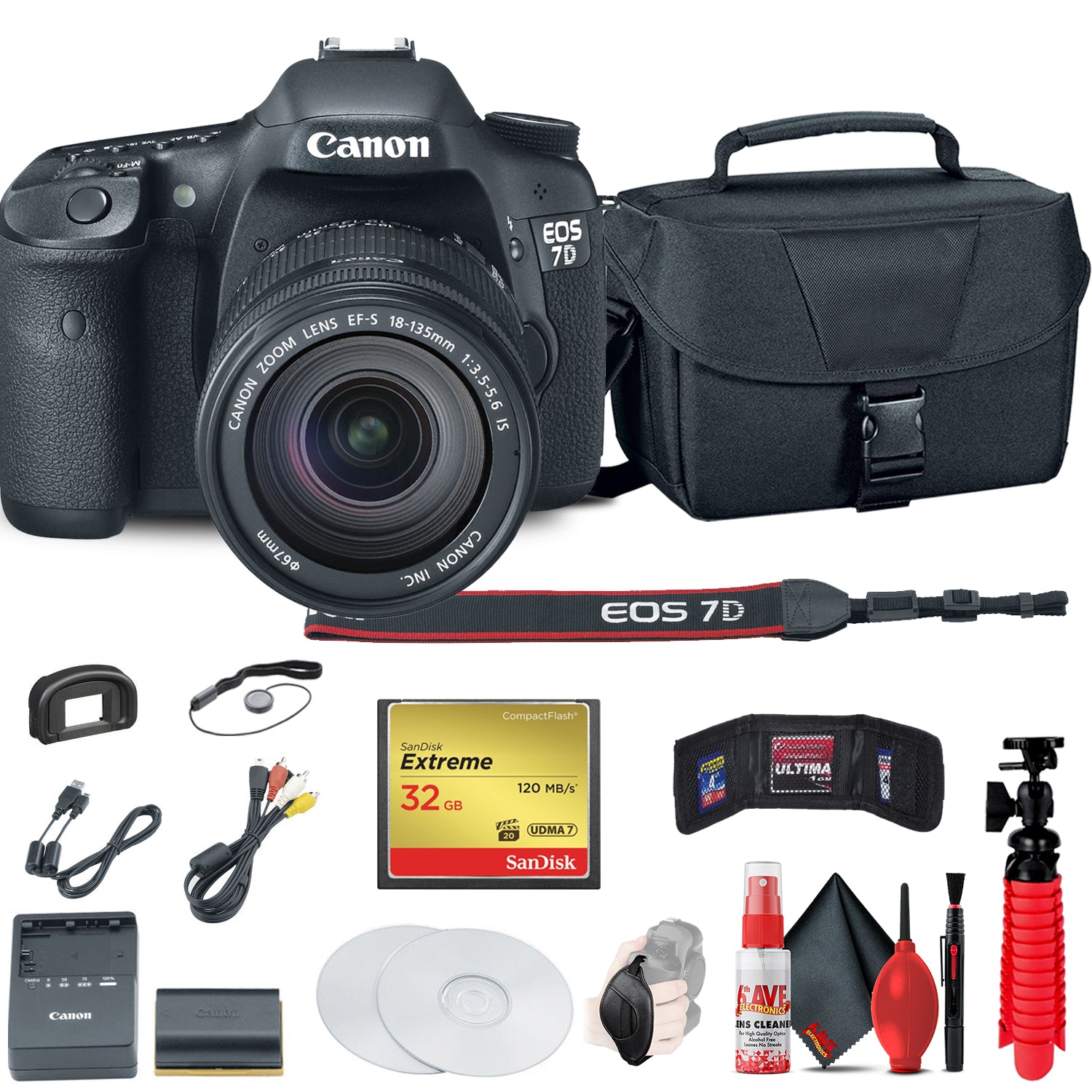 Canon EOS 7D DSLR Camera with 18-135mm Kit 3814B016 + 32GB Compact Flash Card Base Bundle Canon