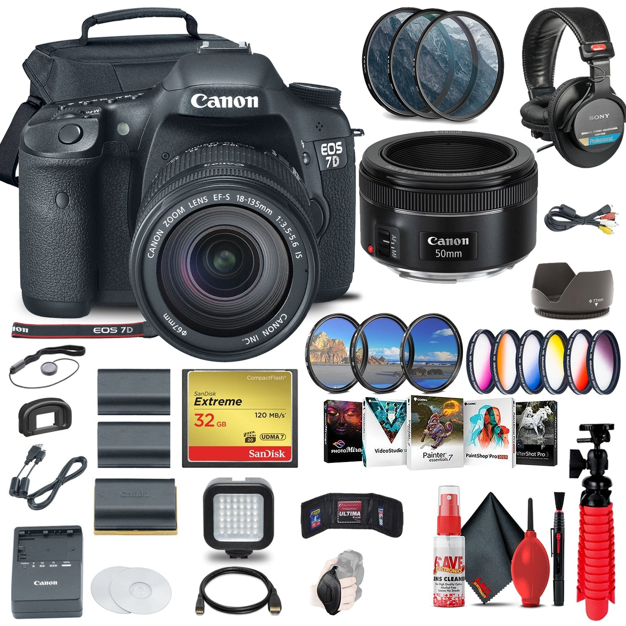 Canon EOS 7D DSLR Camera with 18-135mm Kit 3814B016 + EF 50mm Lens Ultimate Bundle Canon