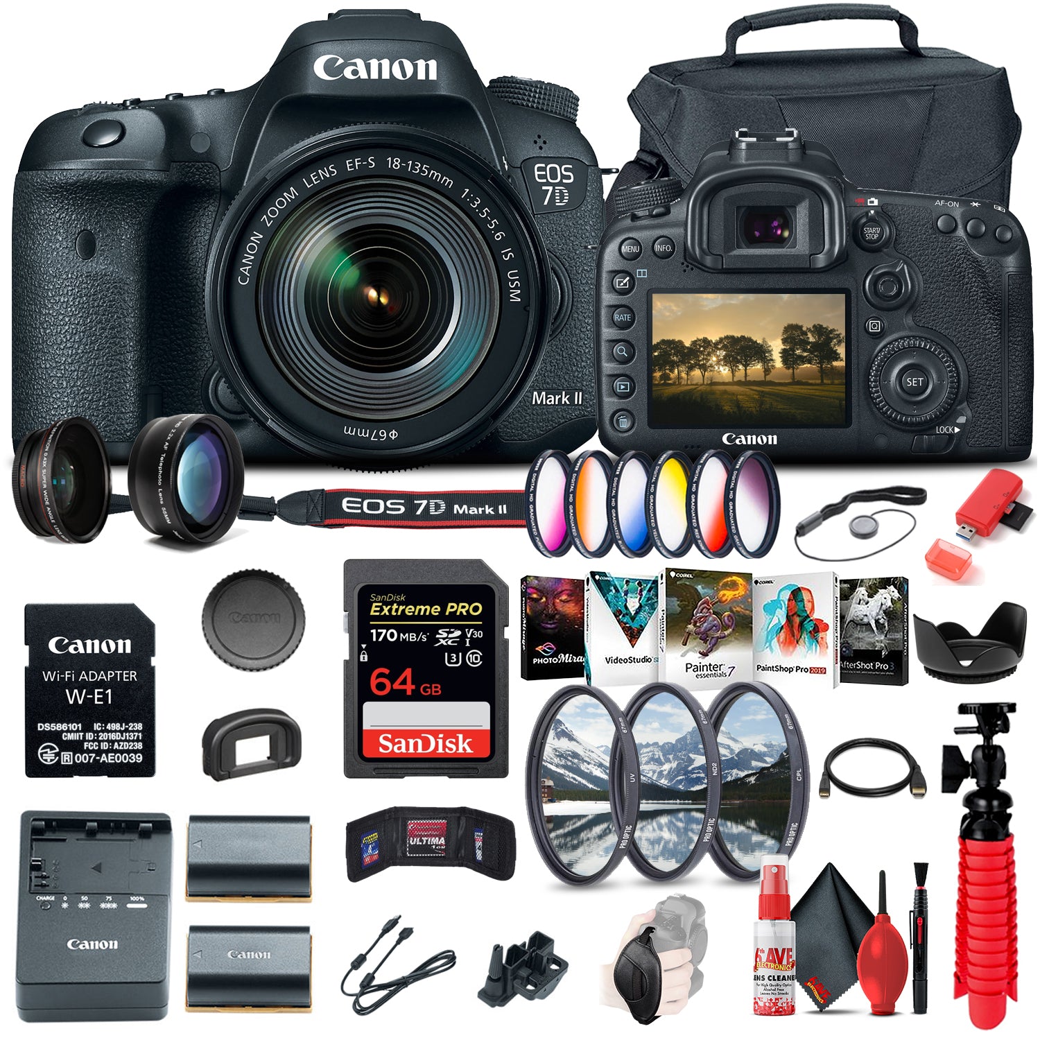 Canon EOS 7D Mark II DSLR Camera W/ 18-135mm f/3.5-5.6 IS USM Lens & W-E1 Starter Bundle Canon