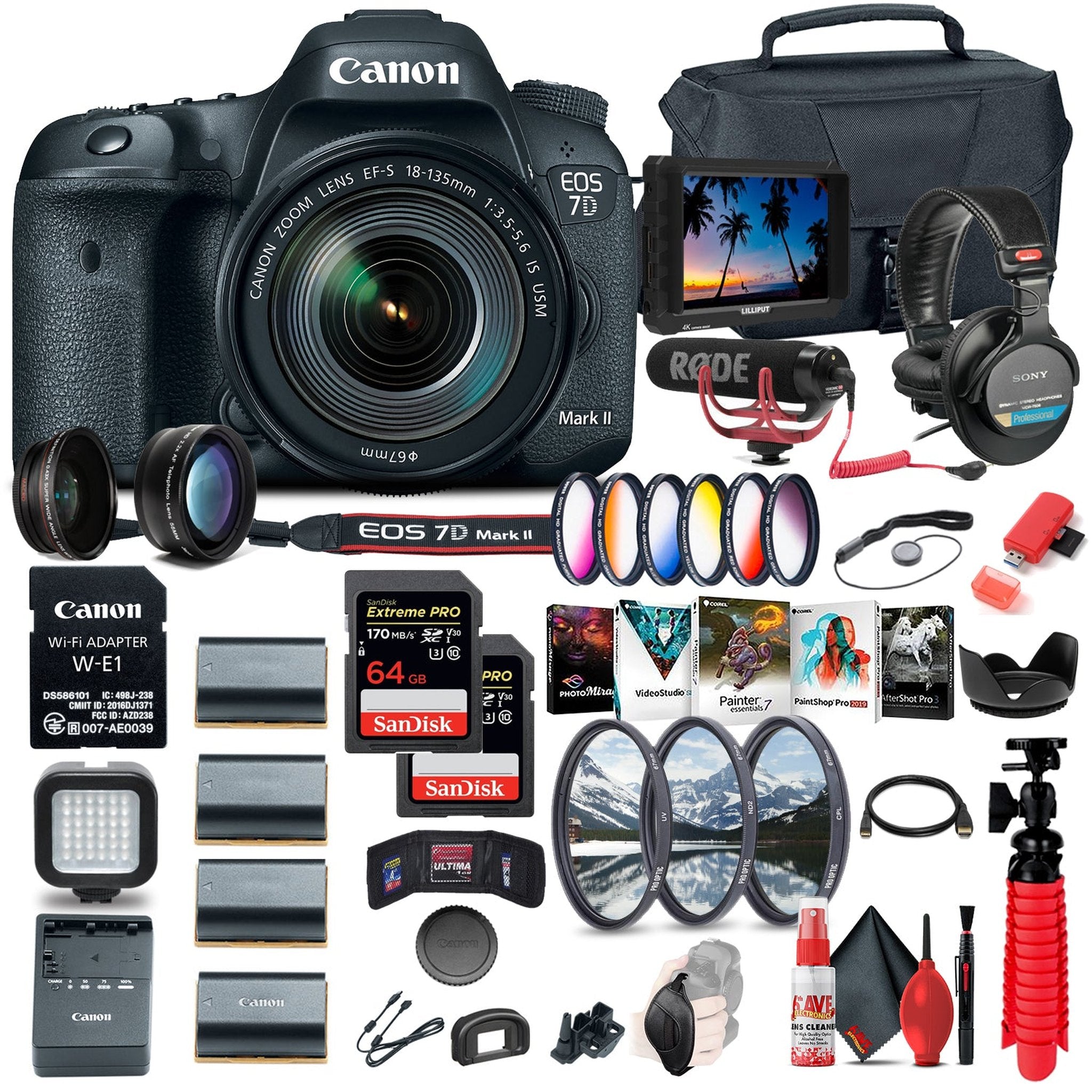 Canon EOS 7D Mark II DSLR Camera W/ 18-135mm f/3.5-5.6 IS USM Lens & W-E1 Advanced Bundle Canon