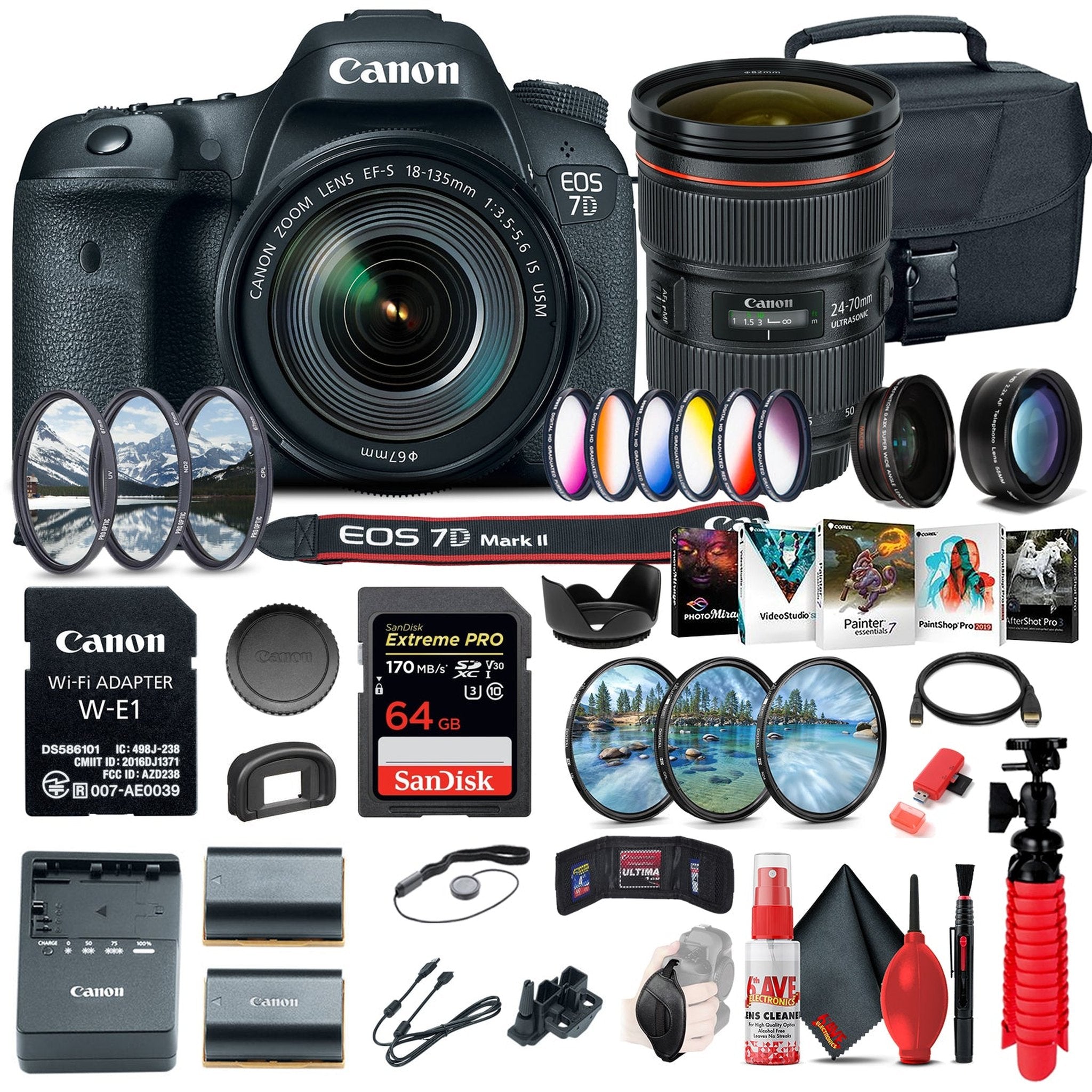 Canon EOS 7D Mark II DSLR Camera W/ 18-135mm f/3.5-5.6 IS USM Lens & W-E1 Outdoor Bundle Canon