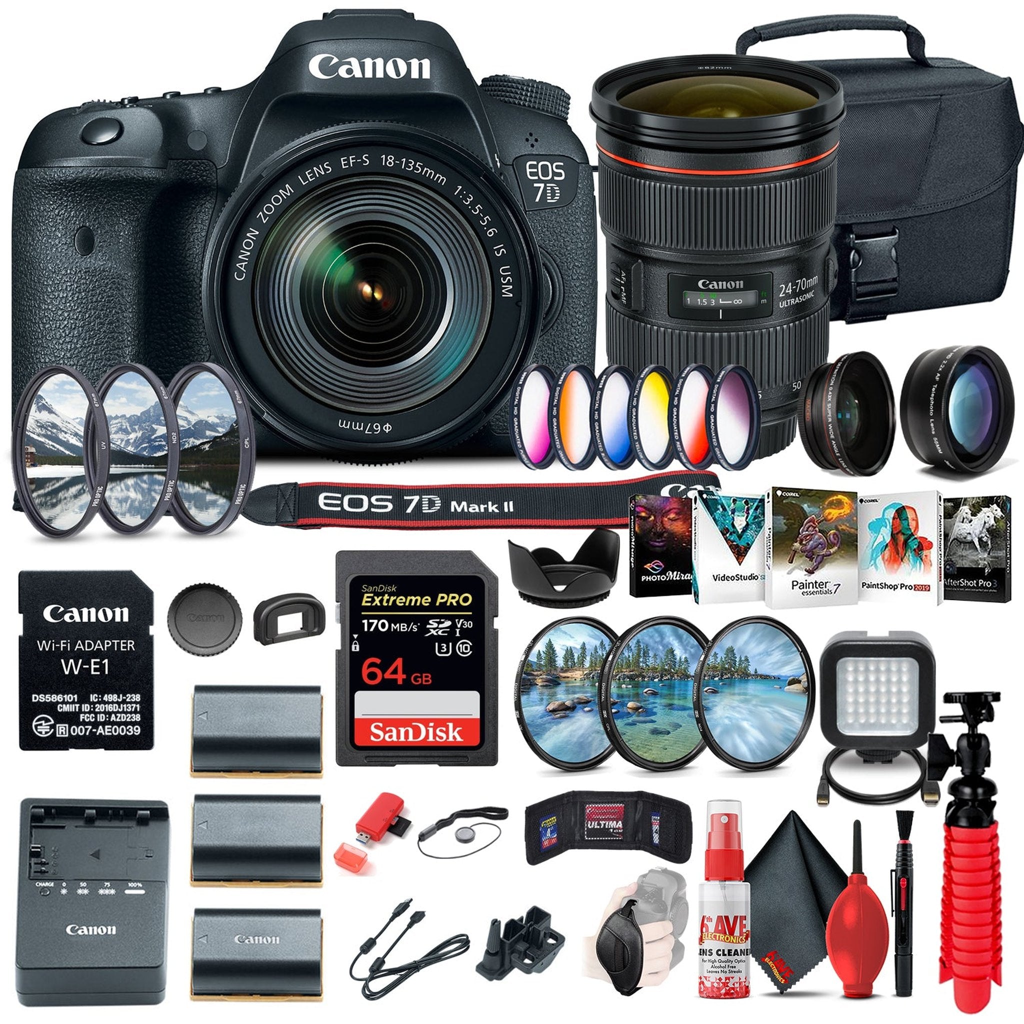 Canon EOS 7D Mark II DSLR Camera W/ 18-135mm f/3.5-5.6 IS USM Lens & W-E1 Deluxe Bundle Canon